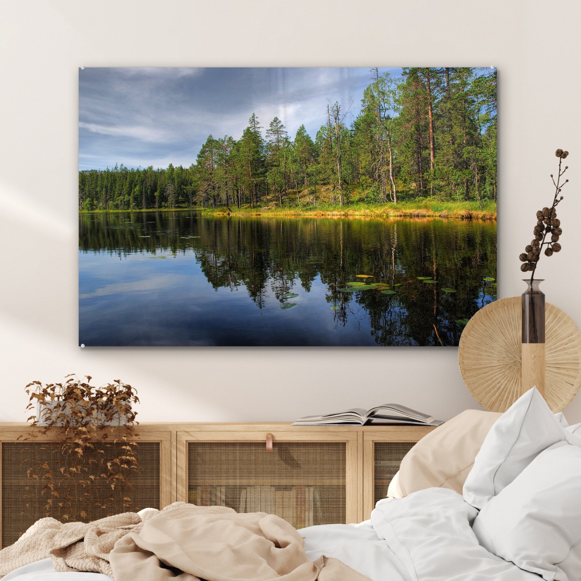 Skuleskogen-Nationalpark MuchoWow Schlafzimmer Waldlandschaft der Acrylglasbilder & in St), (1 Schweden, im Spiegelung Acrylglasbild Wohnzimmer