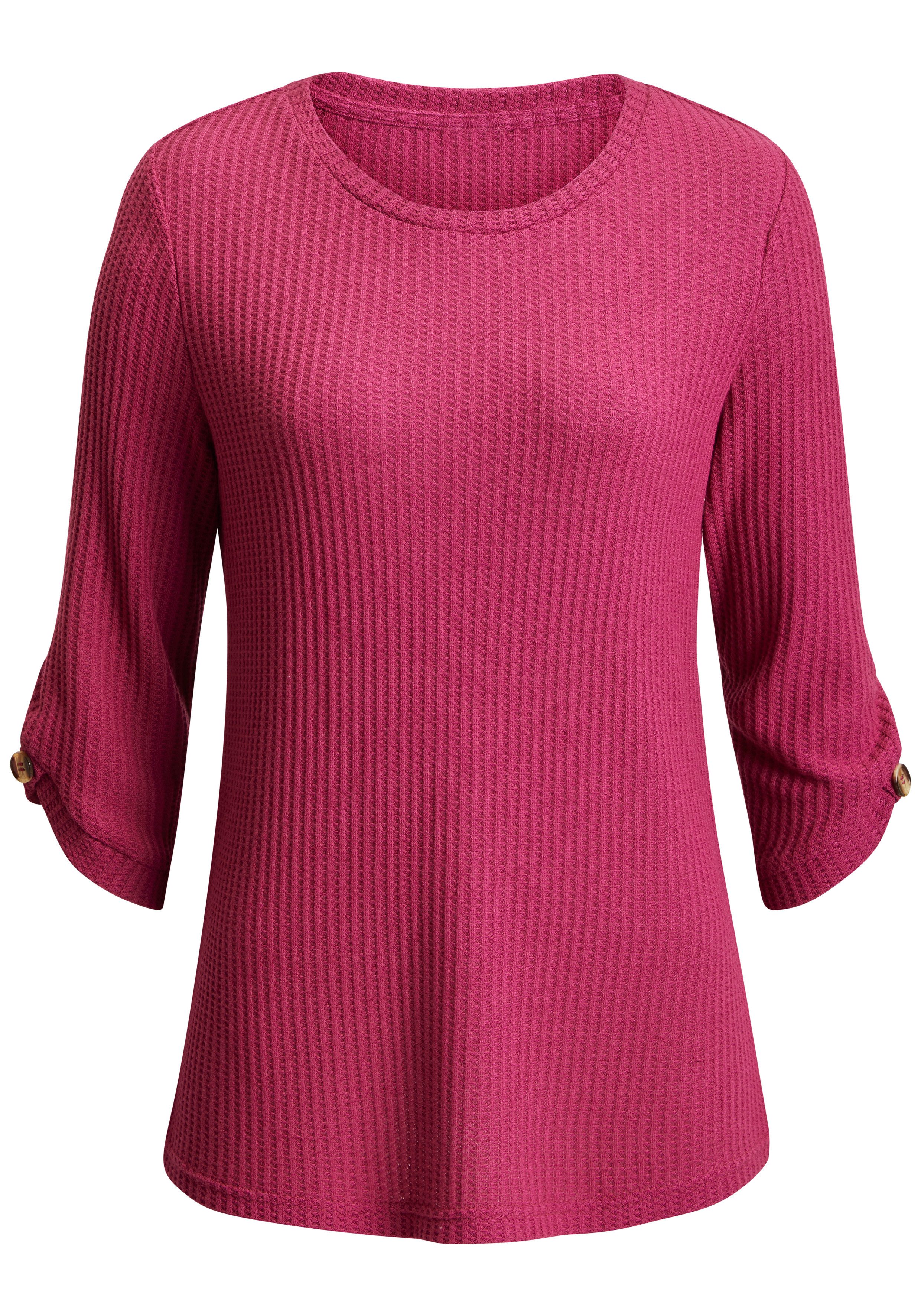 LASCANA 3/4-Arm-Shirt mit Knopfdetail aus weicher Waffel Piqué-Qualität
