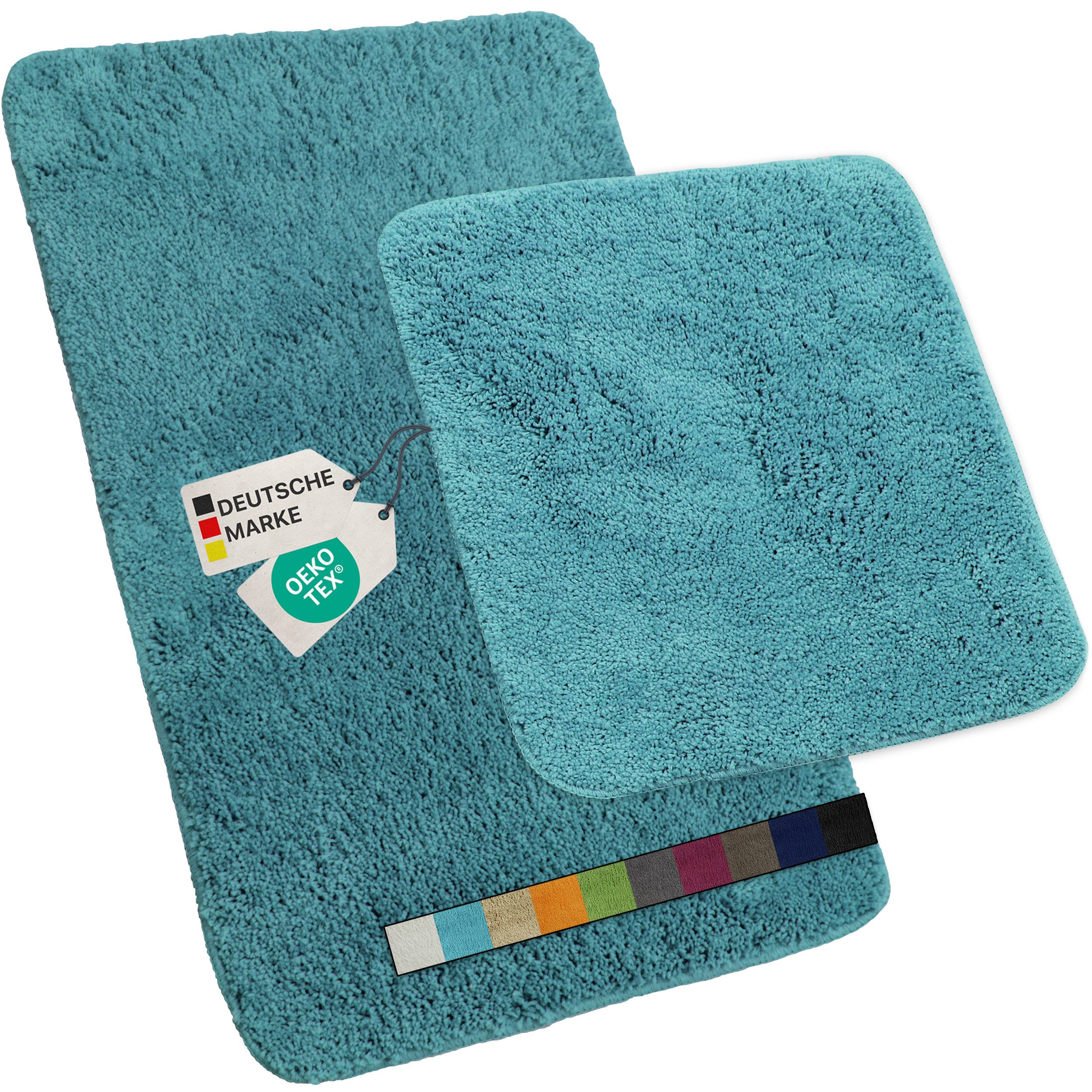 NYVI Badematte Badematten Set 2 teilig NYVISpa Lasalle Aqua Badezimmerteppich Set, Höhe 20 mm, Polyester, Badematte 50x80cm + WC Vorleger ohne Ausschnitt, Rutschfest & Waschbar