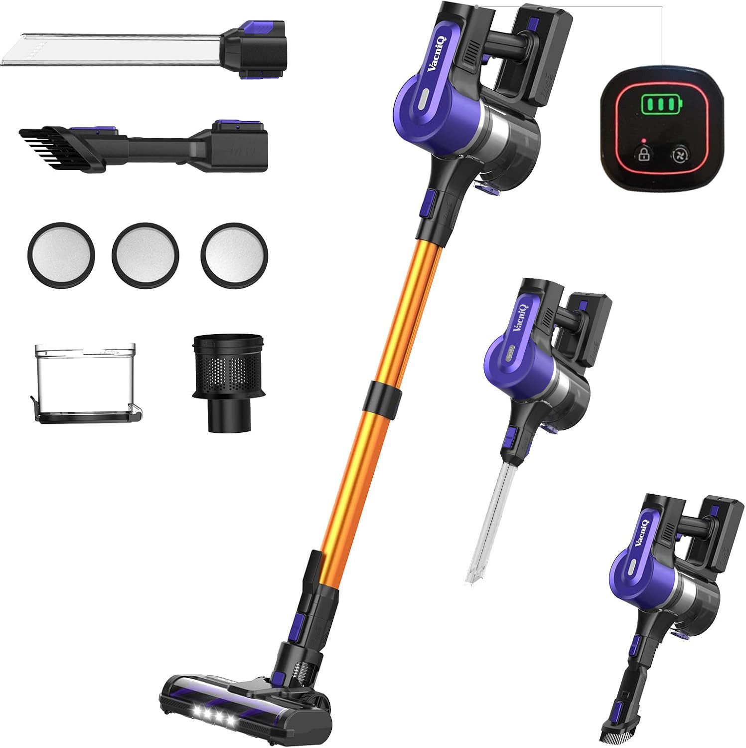 VacniQ Akku-Hand-und Stielstaubsauger Akku-Hand-und Stielstaubsauger 45KPa langanhaltende Akkulaufzeit, 450 W, beutellos