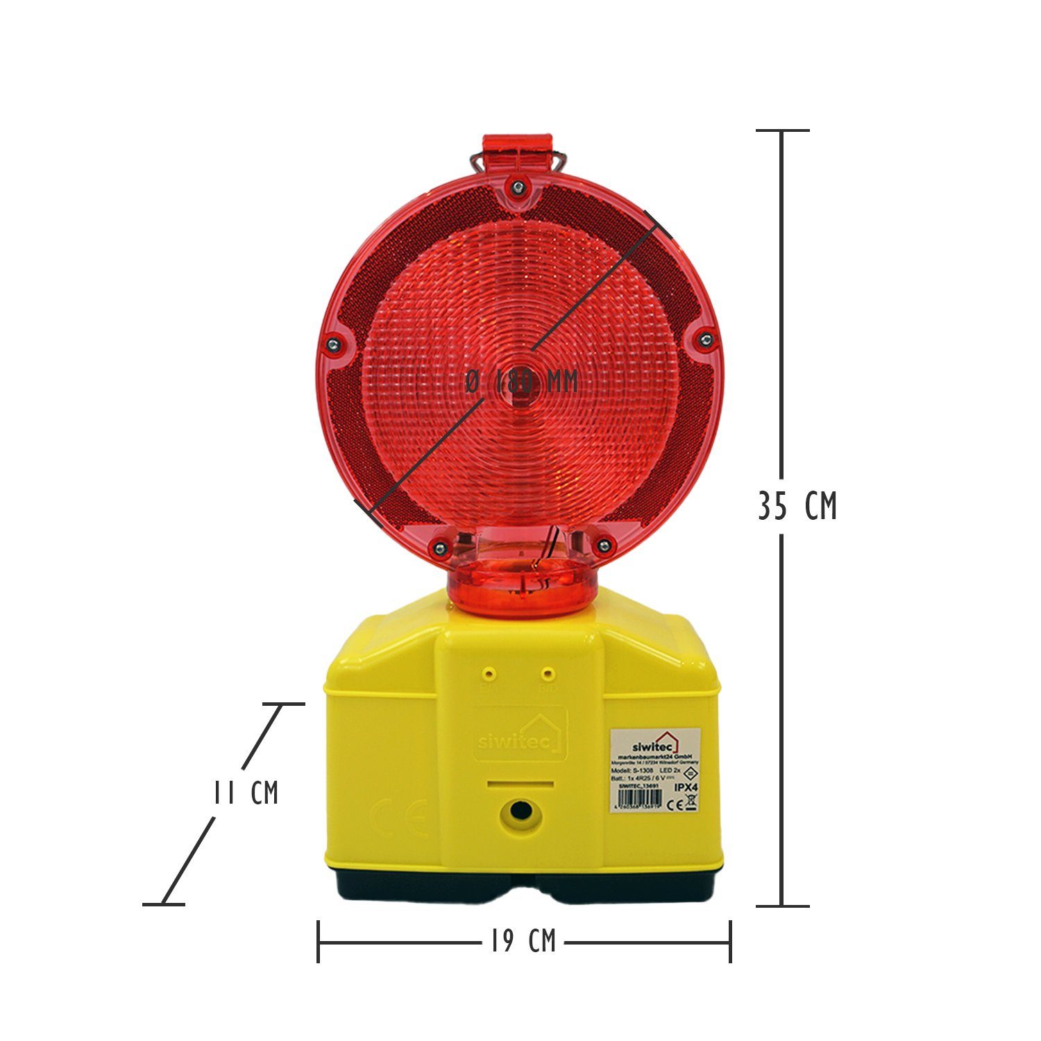 Dauerlichtfunktion, siwitec Dämmerungsautomatik mit und Rot/Transparent und Lampenschlüssel, LED Blink- Warnleuchte Dämmerungssensor Baustrahler