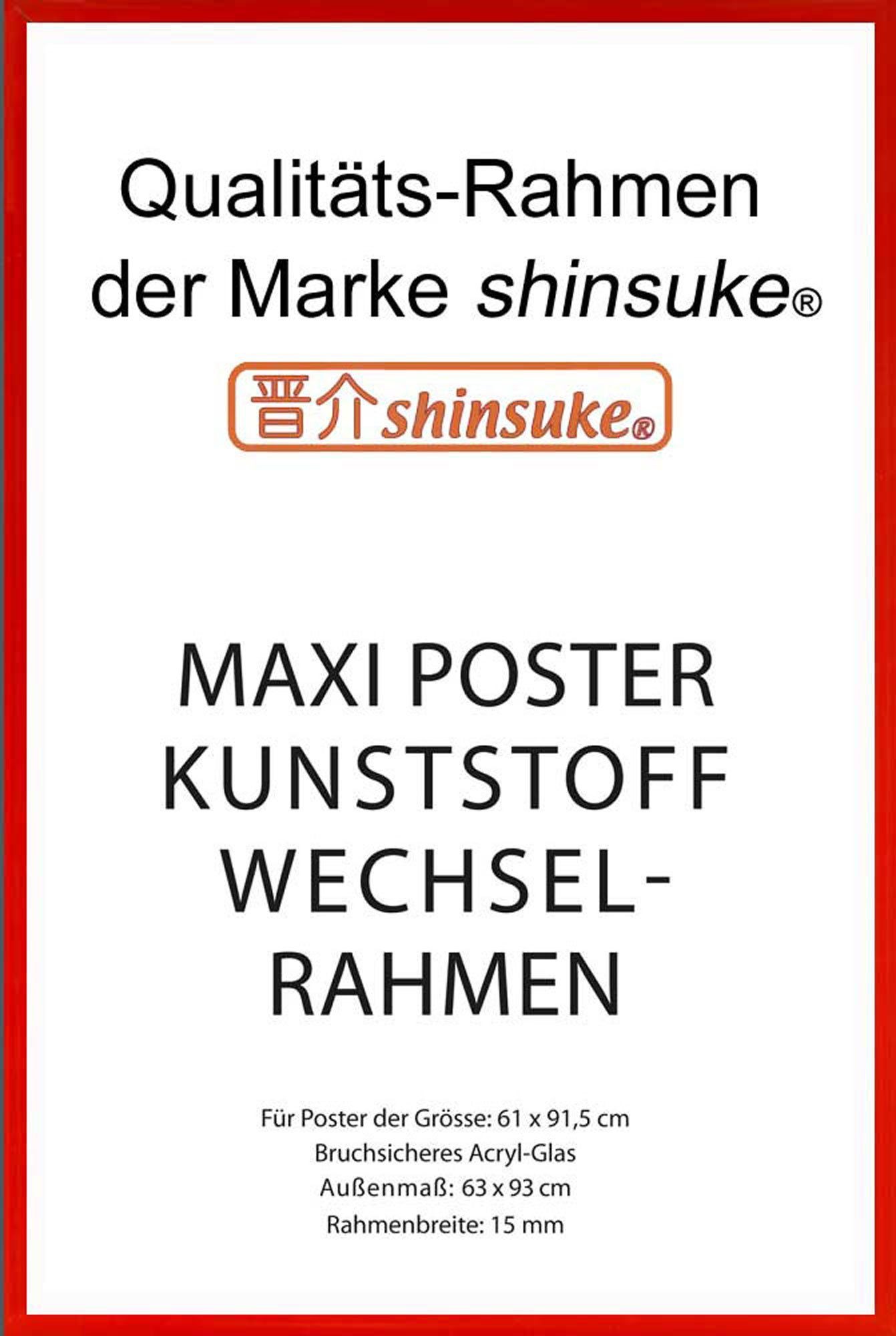 Rahmen 15mm Wechselrahmen Maxi-Poster Profil: Shinsuke® Farbe mit 61x91,5cm, Posterrahmen Acryl-Scheibe Kunststoff empireposter rot