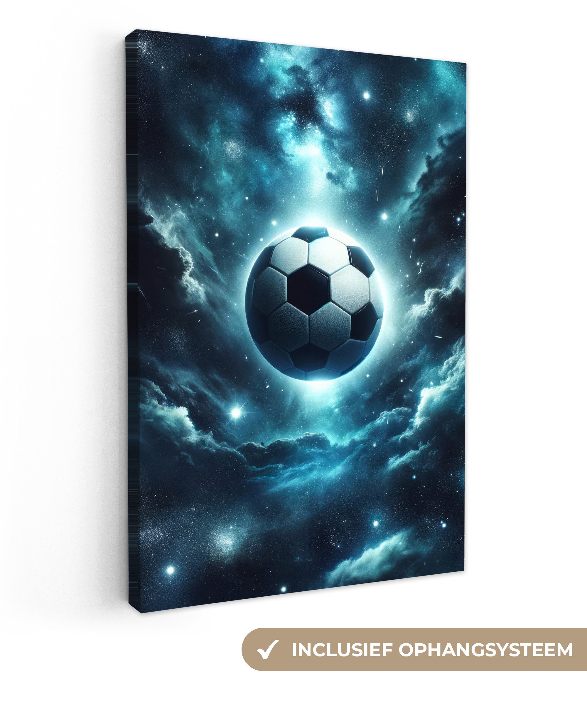OneMillionCanvasses® Leinwandbild Fußball - Galaxie - Weltraum - Sport - Blau, Fotodruck (1 St), Teenager Zimmer Bild, Jugendzimmer Deko, Kinder Wanddeko, 20x30 cm