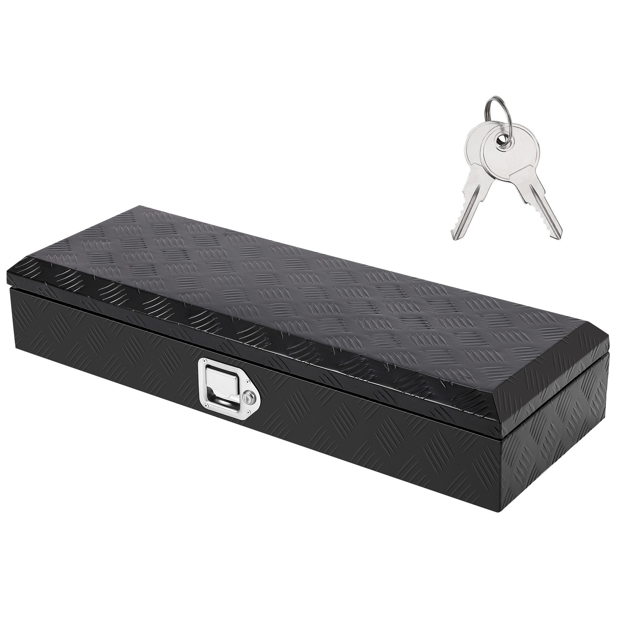 GarveeMore Anhänger-Deichselbox Aluminium-Werkzeugkiste HHF, schwarz pulverbeschichtet, abschließbar, 5-Streifen-Riffelblechdesign, mit Dichtungsring, 88 × 33 × 17 cm