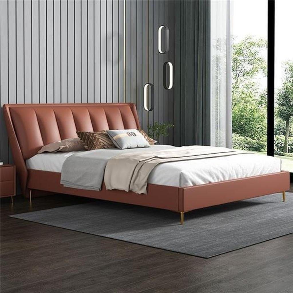 JVmoebel Kunstlederbett Luxus Schlafzimmer Bett Designer Möbel Doppelbett Betten Holz (1-tlg., 1x nur Bett ohne Couchtisch), Made in Europa Orange