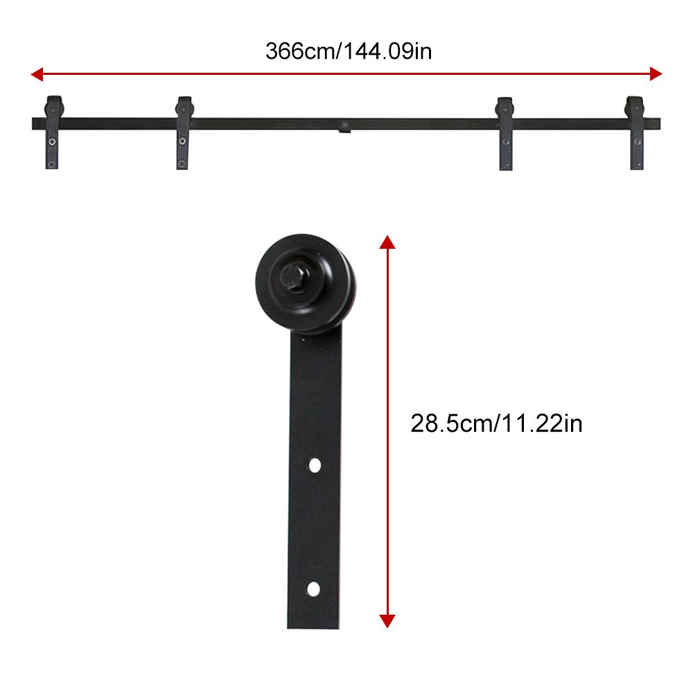 JEOBEST Schiebetür 366cm Schwarz, Schiebetürsystem für 2 Holztür, 1 Stück. Schiebetürsystem Komplett-Set