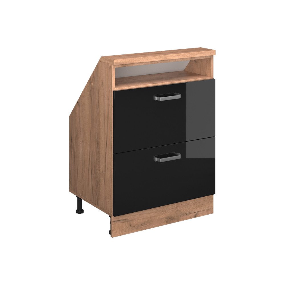 Vicco Unterschrank R-Line, Schwarz Hochglanz/Goldkraft Eiche, günstig online kaufen