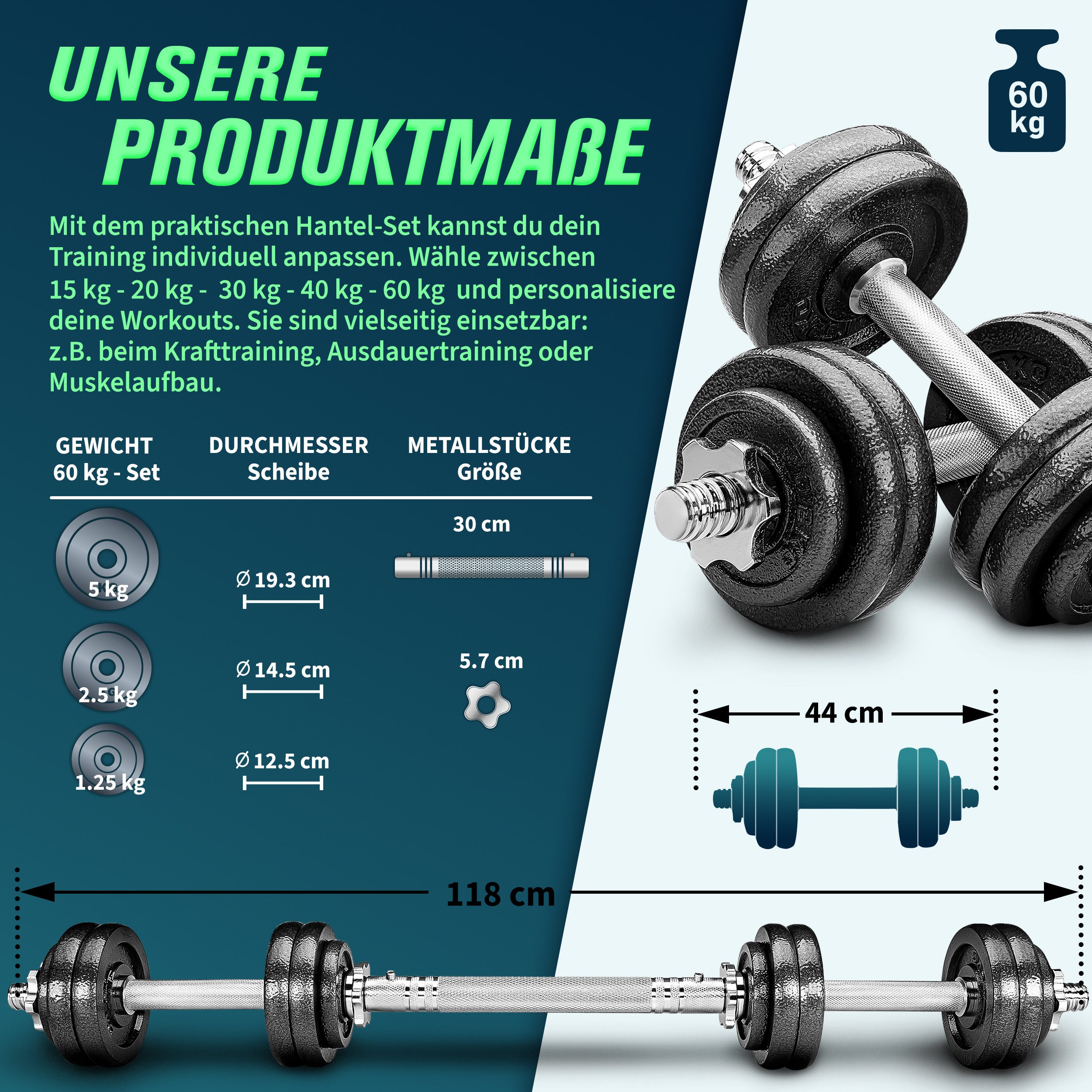 RE:SPORT Hantel-Set, 2 in 1 Hanteln Set, Hantelset Gusseisen verstellbar