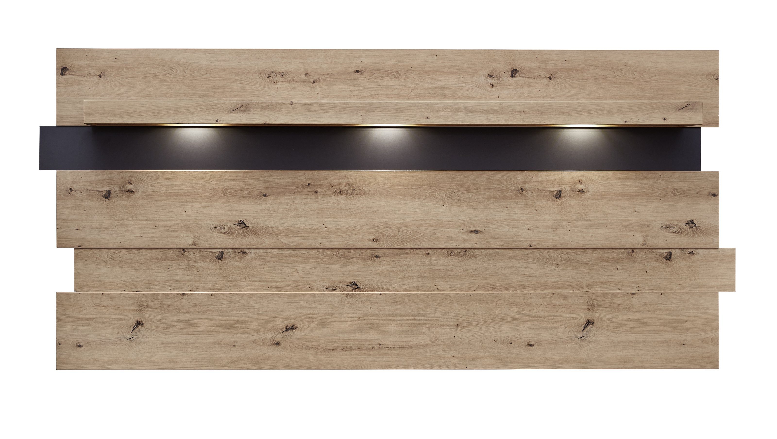 aus cm, Modernes cm 202 Eiche Breite MDF Spanplatte Ablageboden. Front Nachbildung Höhe inkl. Artisan in 1 Korpus Wandregal möbelando cm, 26 Tiefe Wandpaneel LED-Beleuchtung. 93 in Meagan, Graphit, mit aus