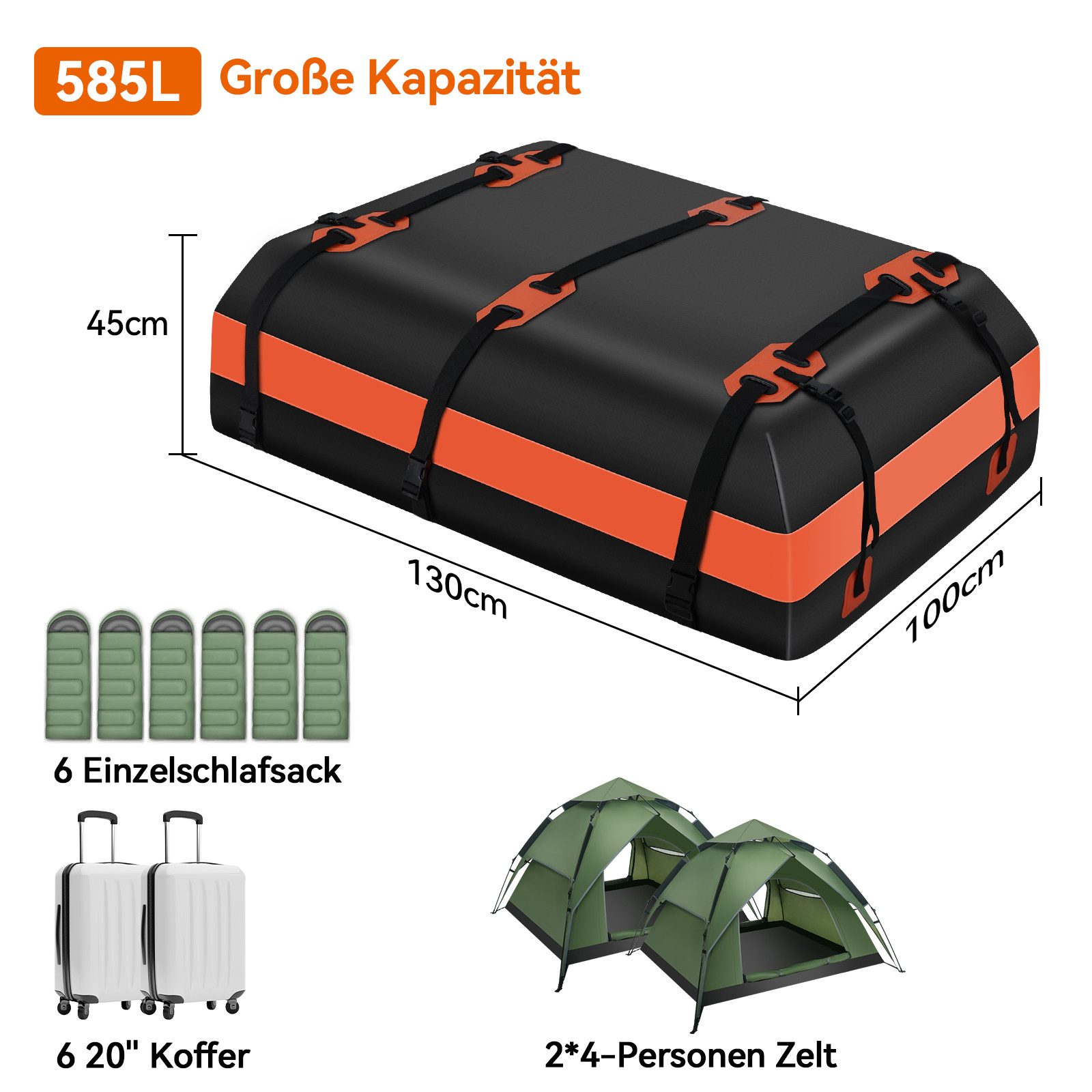 Puluomis Dachbox Auto 600L Faltbare Wasserdicht, mit 6 Türhaken, 8 verstärkten Riemen, (Dachtasche Dachgepäcktasche Dachkoffer Aufbewahrungsbox), für Autos mit/ohne Gepäckträger, Vans, SUVs