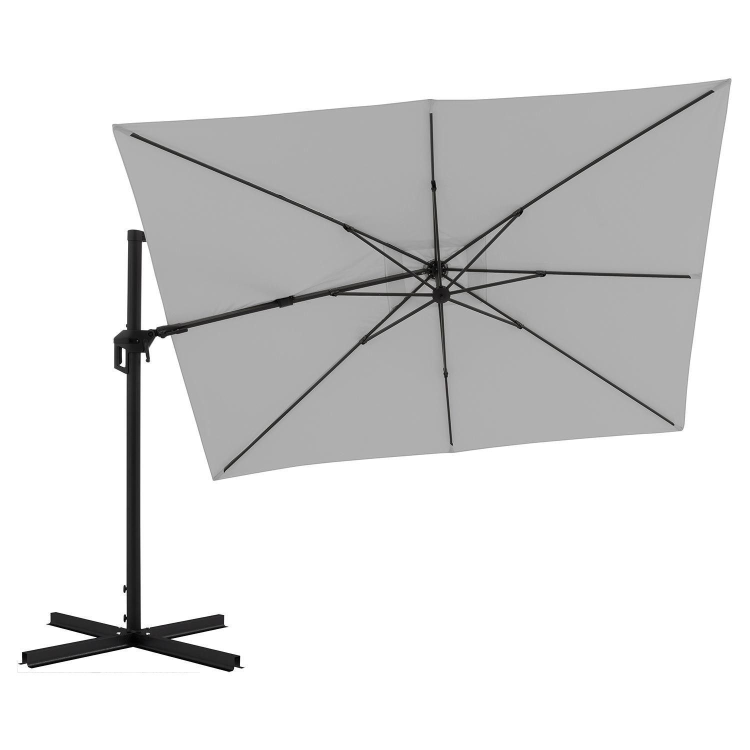 Outdoor Ampelschirm ZIRKONIA, Hellgrau, Schwarz, Polyester, Aluminium, LxB: 260x350 cm, Höhenverstellbar, Drehbar, Schwenkbar