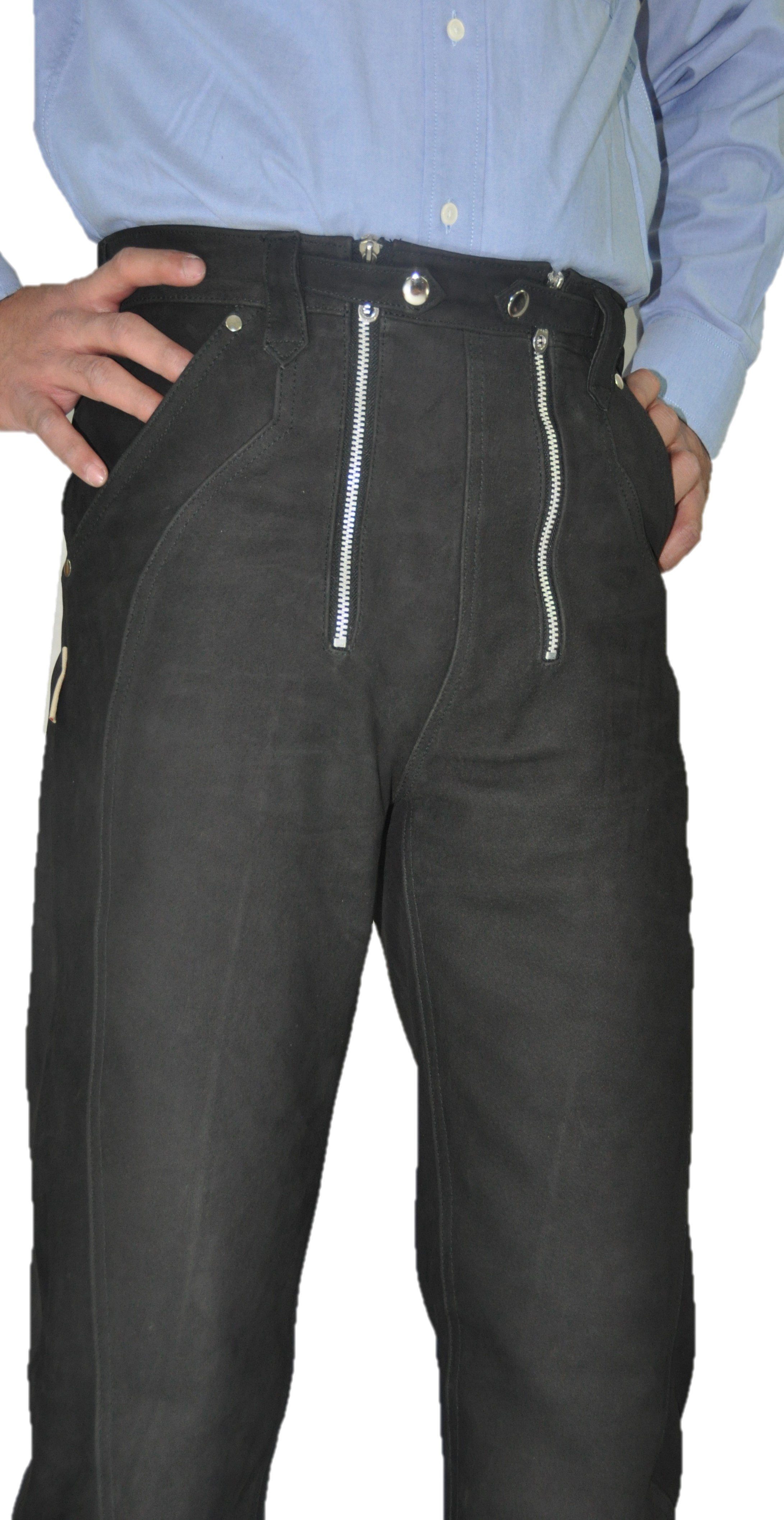 Lederhose Zimmermannshose Lederjeans lang Herren -Schwarz