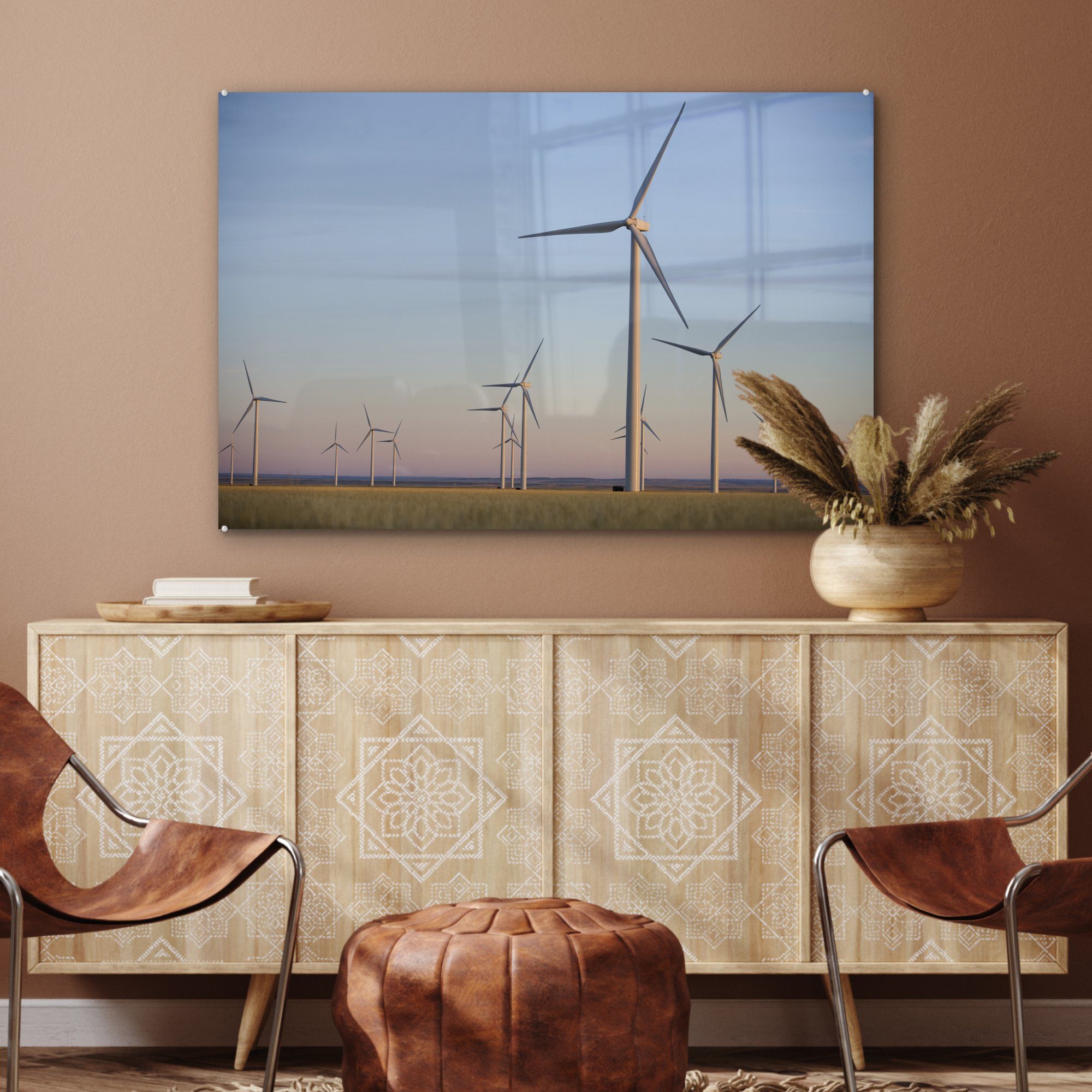 Acrylglasbild Gruppe St), von in bei MuchoWow Sonnenuntergang, Montana Eine Schlafzimmer Acrylglasbilder (1 Windmühlen Wohnzimmer &
