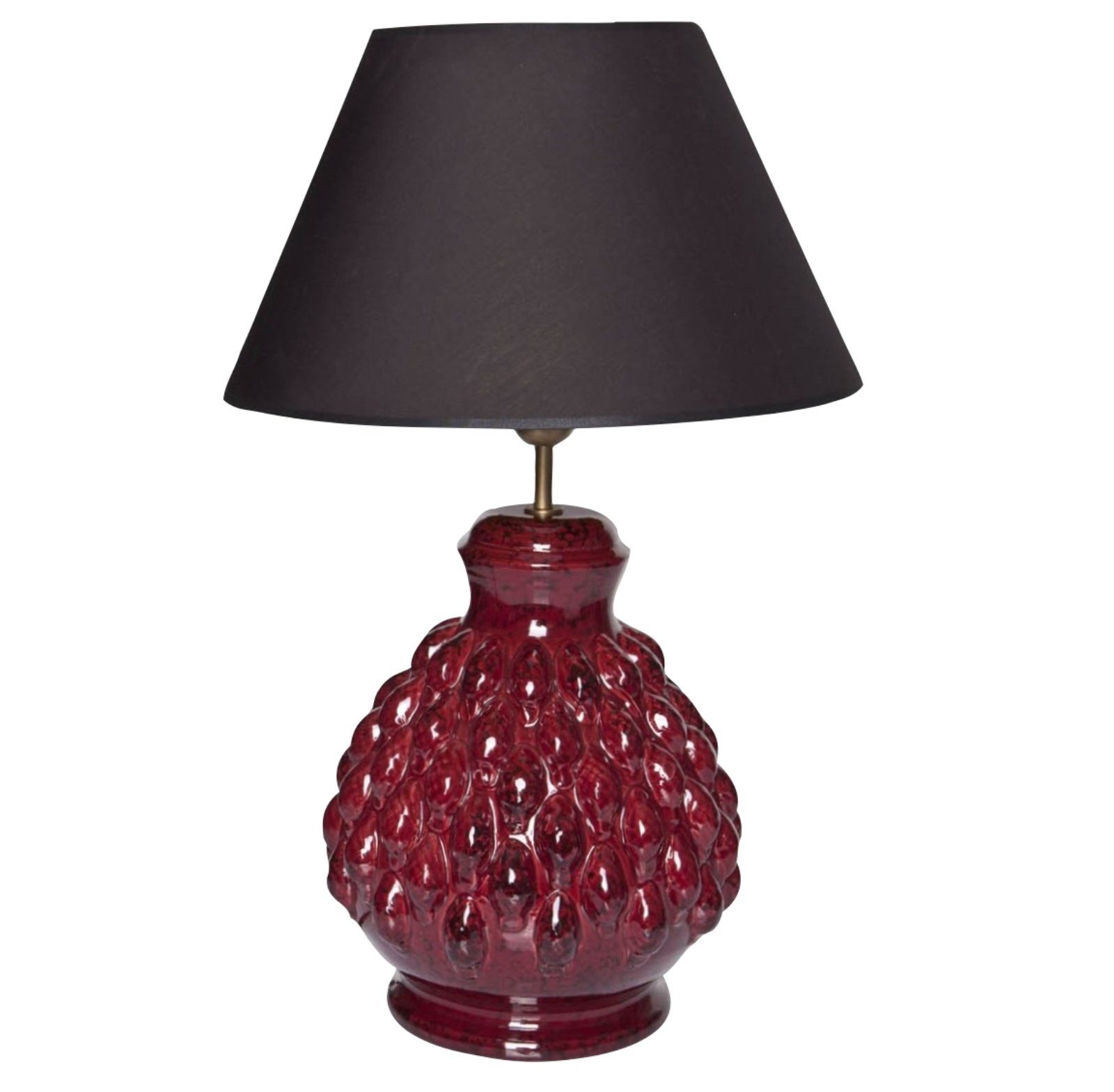Signature Home Collection Nachttischlampe Tischlampe Keramik mit Stoffschirm schwarz Nachttischlampe, ohne Leuchtmittel, warmweiß, Tischlampe handgefertigt rot