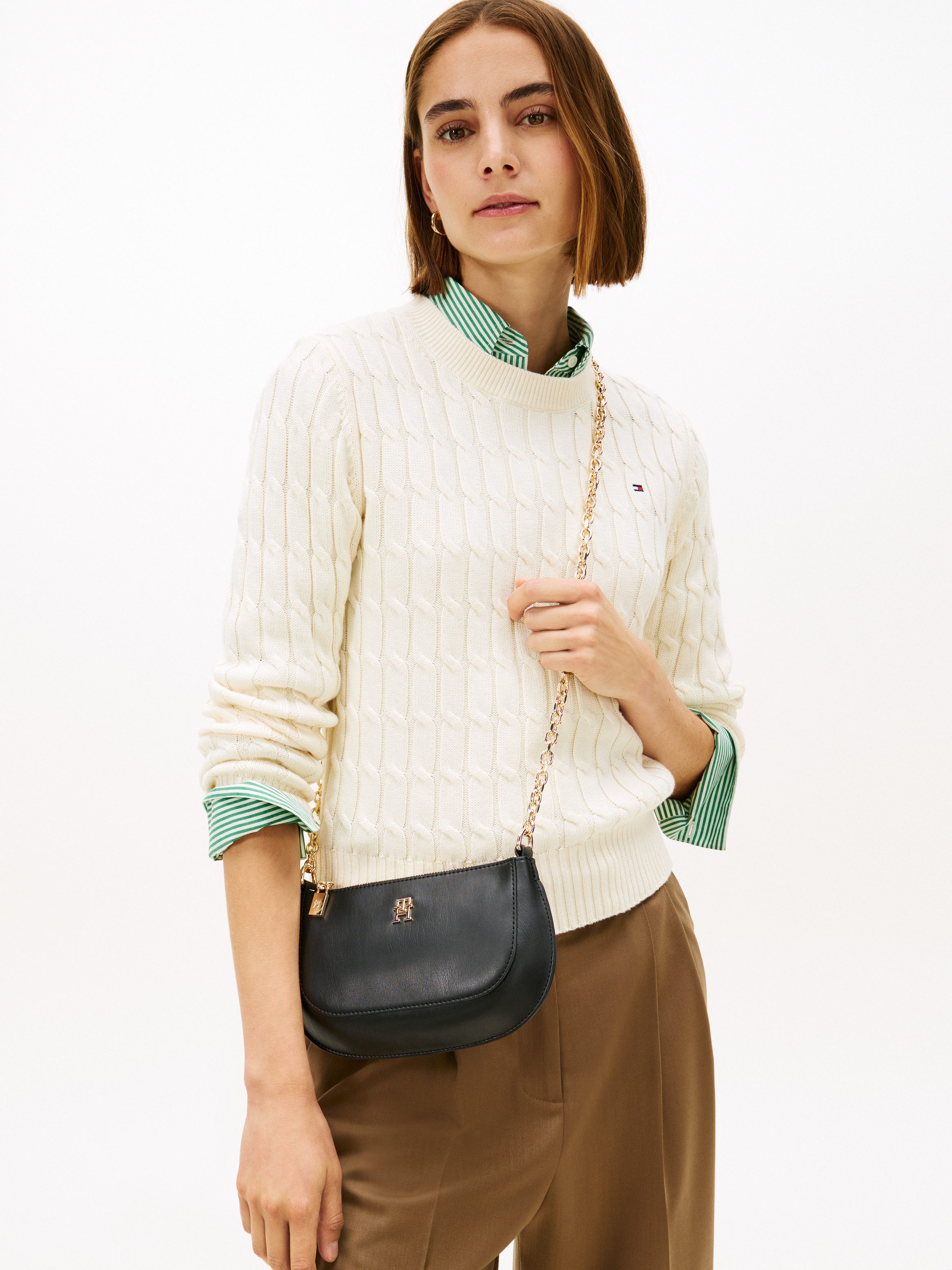 Tommy Hilfiger Umhängetasche TH GLAM MINI CHAIN CROSSOVER, Damen Schultertasche, Abendtasche, Zierkette als Umhängeriemen