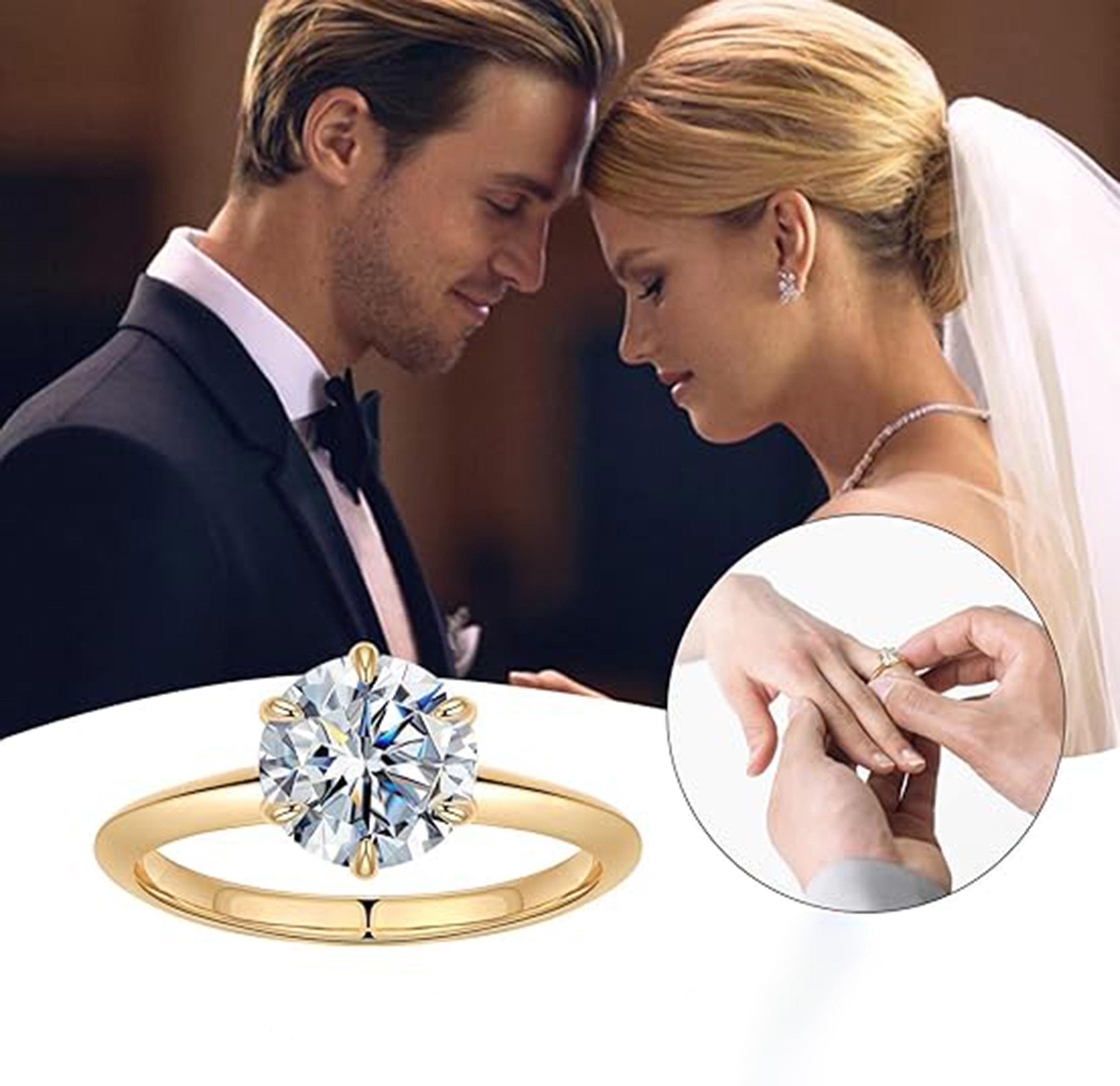 Jumpeak Verlobungsring 585 Gold, 2ct runder Diamant im Brillantschliff, Sechs-Griff-Fassung, D vs1 3ex mit IGI Zertifikat, Hochzeitsgeschenk, Jahrestage
