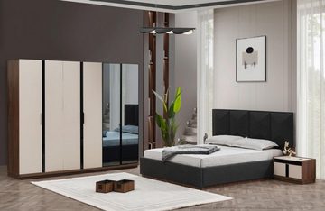 JVmoebel Schlafzimmer-Set Edle Schlafzimmer Möbel Doppelbett Nachtkonsolen Beiger Kleiderschrank, (4-St., Bett + 2x Nachttische + Kleiderschrank), Made in Europa