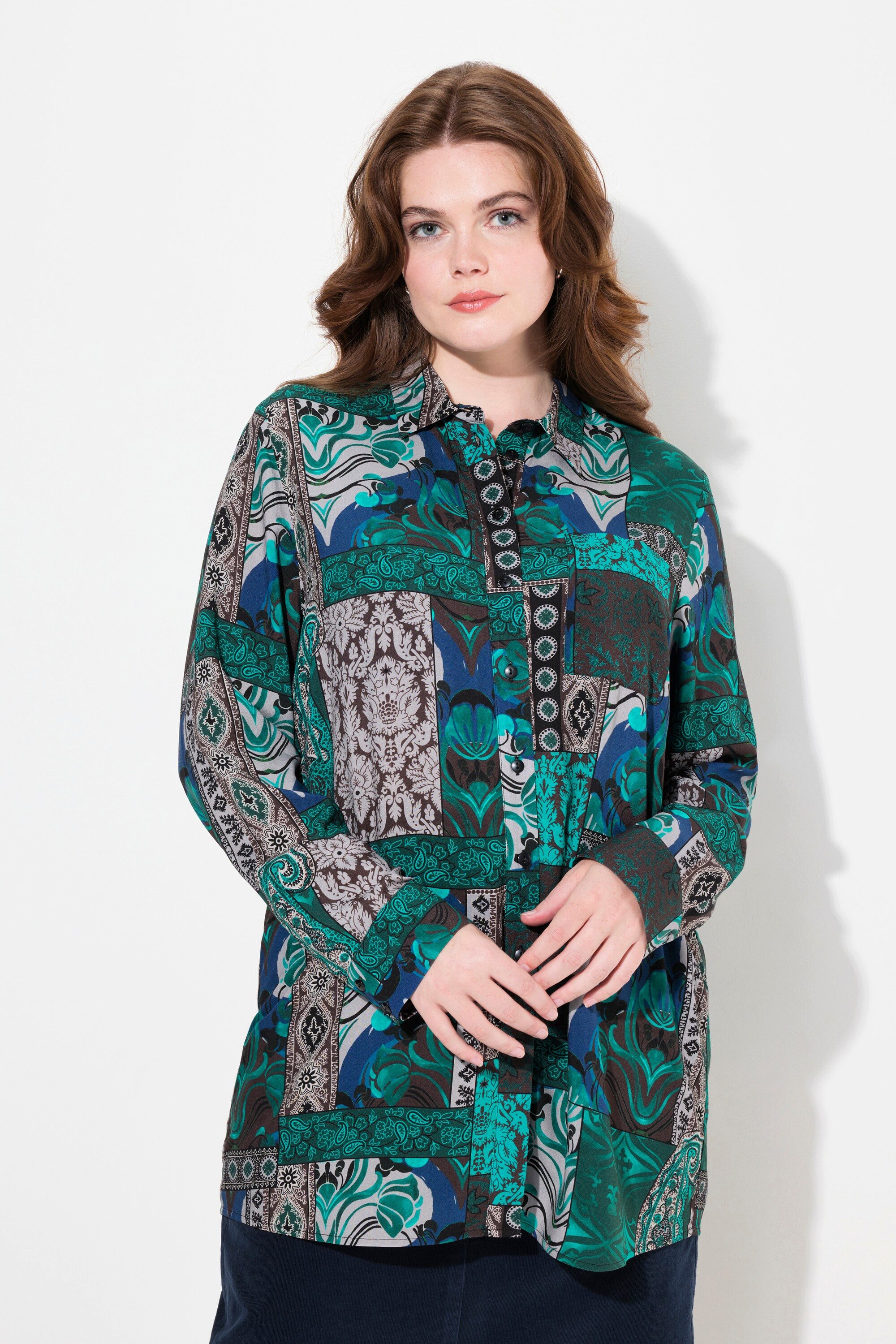 Hemdbluse Hemdbluse Landhausmuster Hemdkragen Langarm