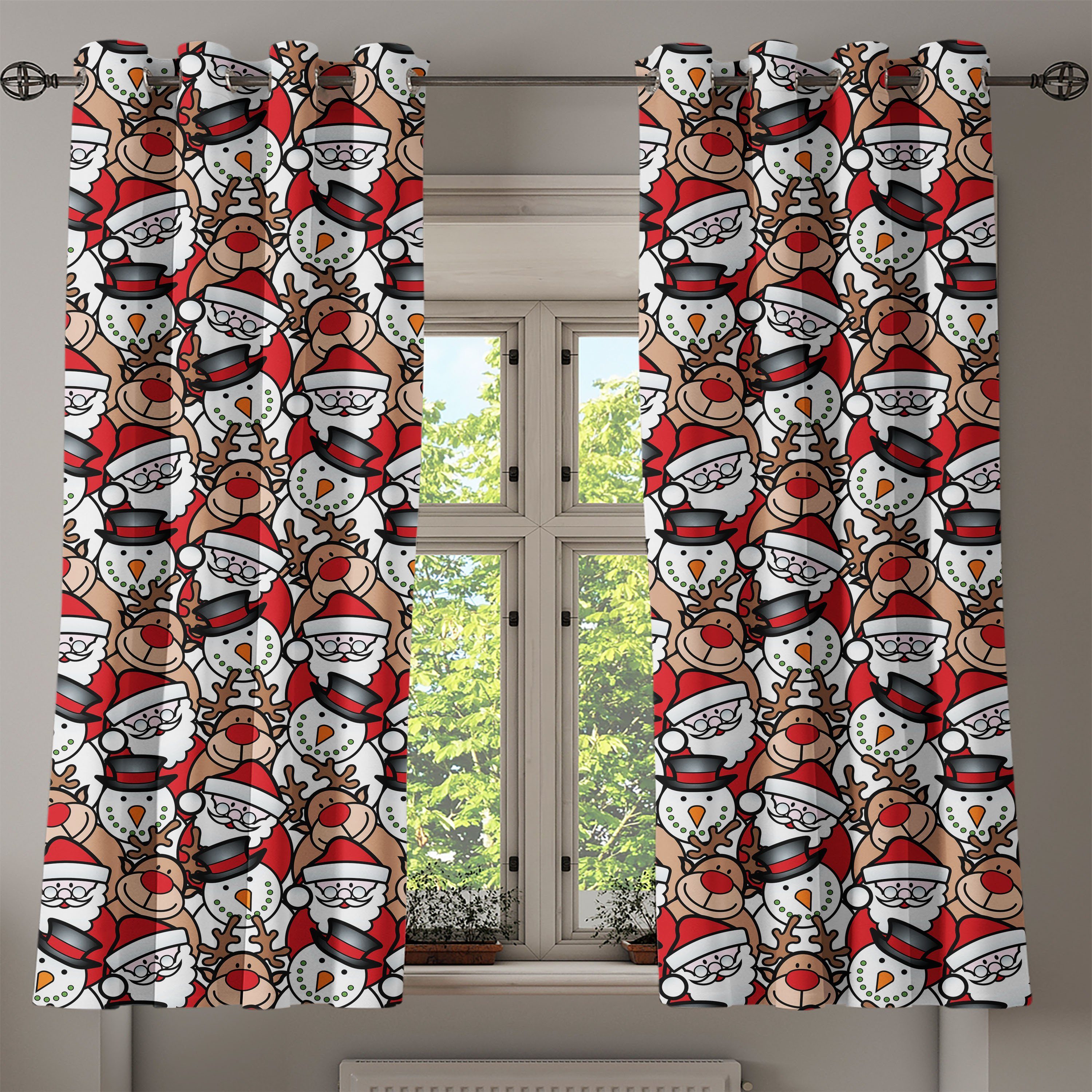 Gardine Dekorative 2-Panel-Fenstervorhänge für Schneemann-Ren-Kinder Abakuhaus, Weihnachten Wohnzimmer, Schlafzimmer