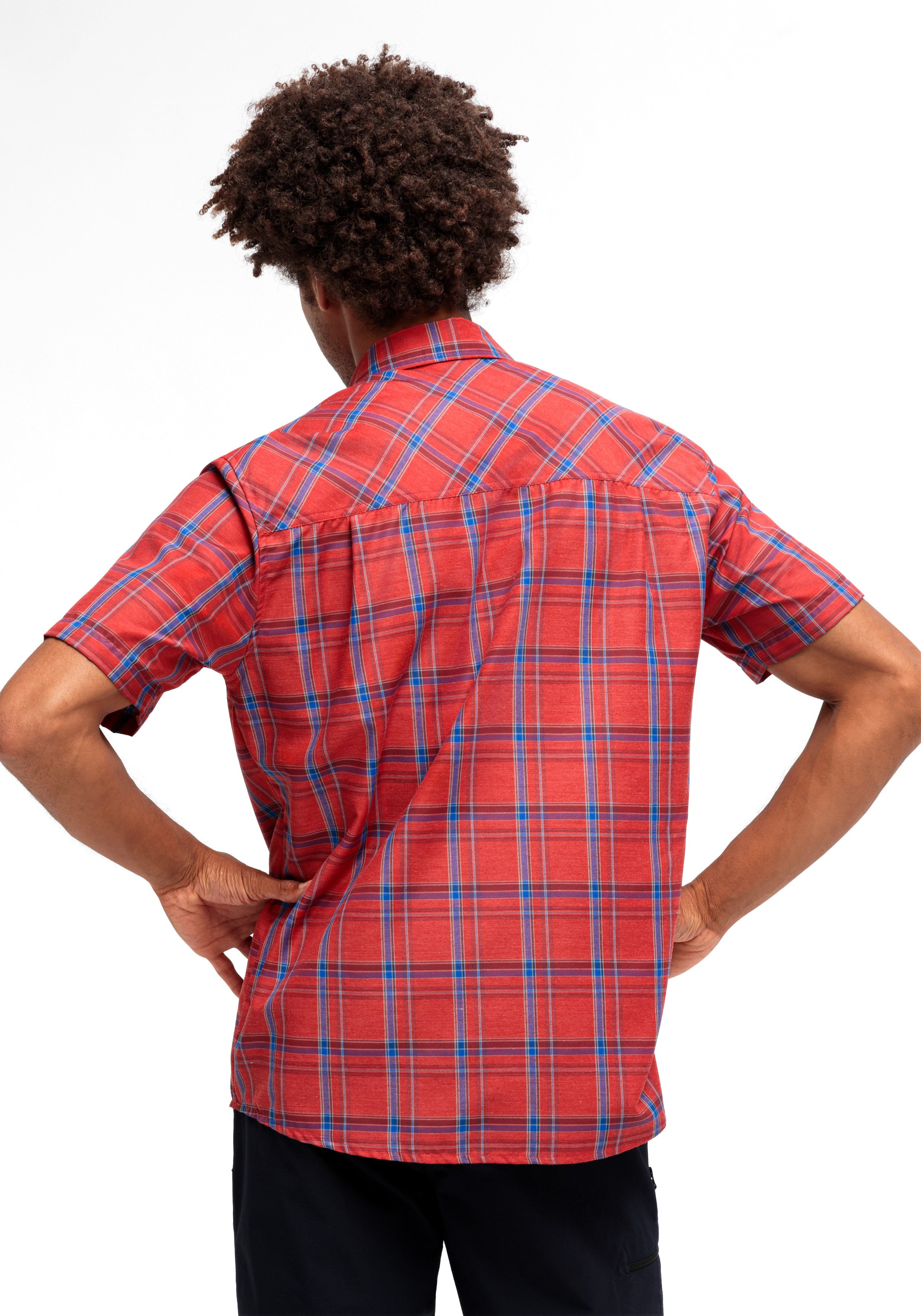 Maier Sports Funktionshemd Mauro Kariertes Kurzarm-Hemd für Wandern, Reisen und Freizeit