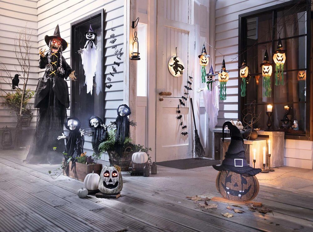 Home-trends24.de LED Dekofigur Geist Hänger Gespenst Party Halloween Deko Figur Geräusche animiert, LED fest integriert