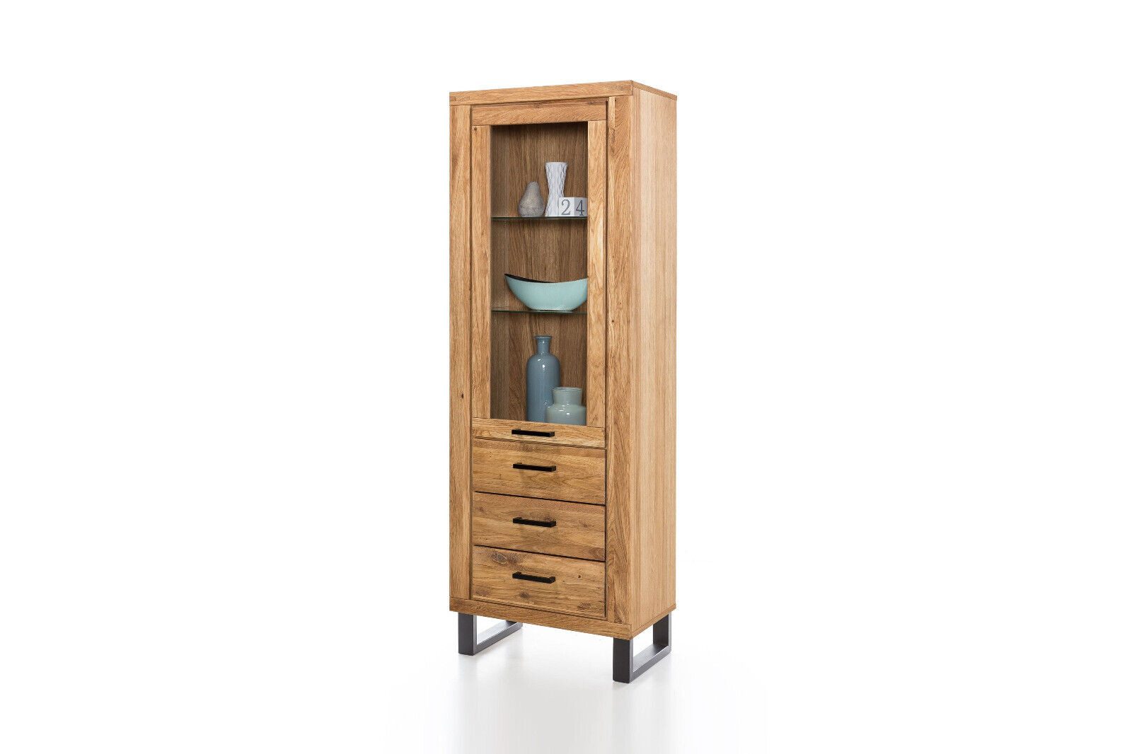 ELFO Standvitrine Vitrine Regal Tina in Wildeiche geölt Teilmassiv Breite 67cm B 67 x H 200 x T 40 cm