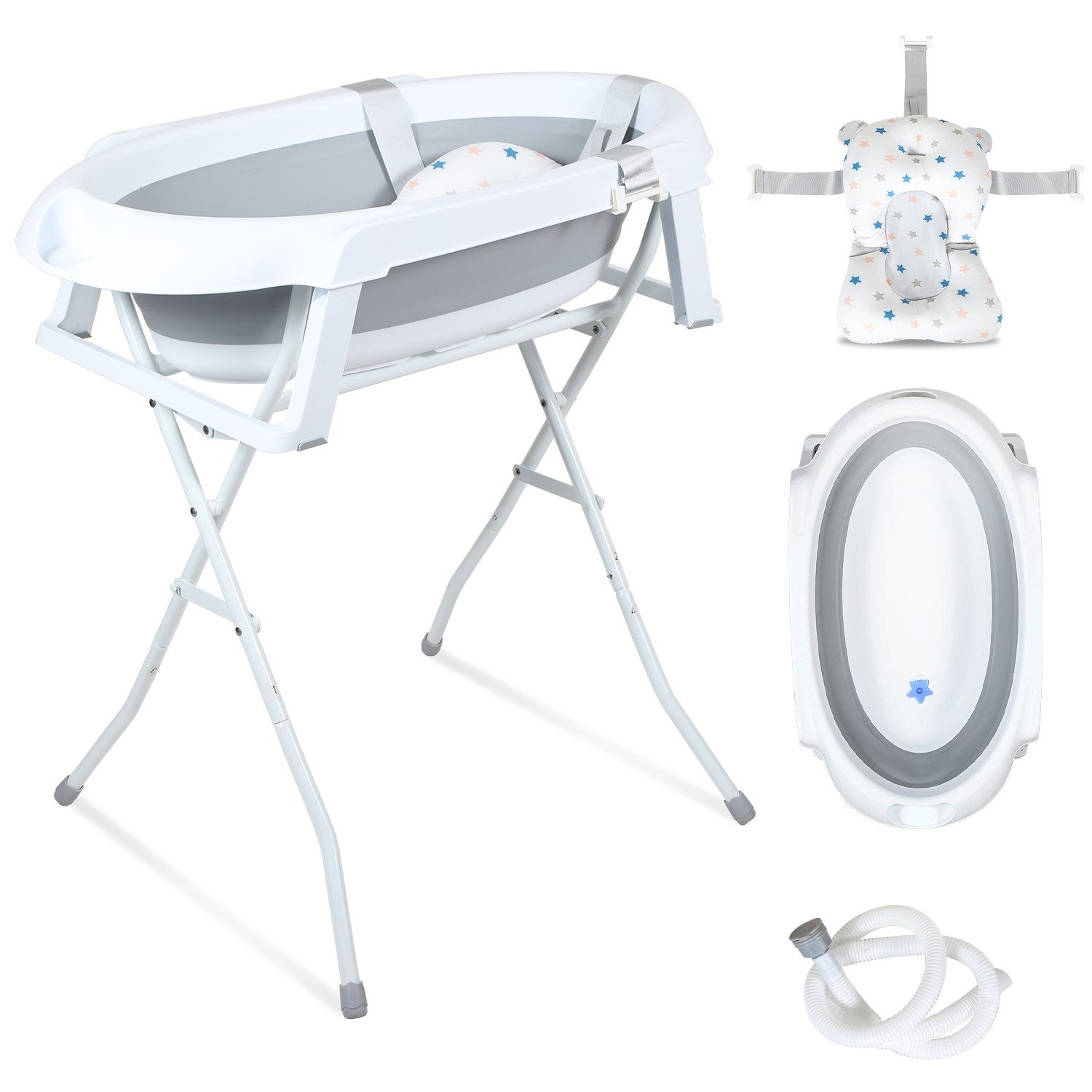 Clanmacy Babybadewanne Faltbare Badewanne mit Ständer PP&TPE Babybadesitz für 0-2 Jahre