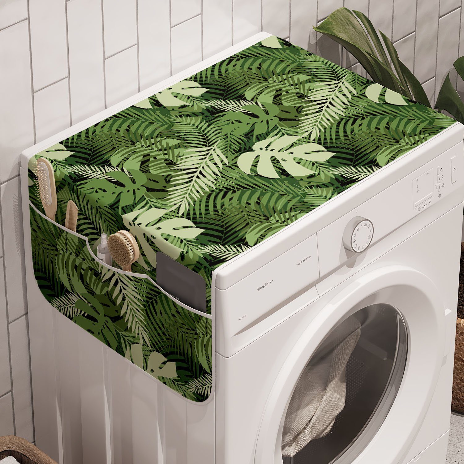 Abakuhaus Badorganizer Anti-Rutsch-Stoffabdeckung für Waschmaschine und Trockner, Jungle Leaves Pflanzen aus dem Wald