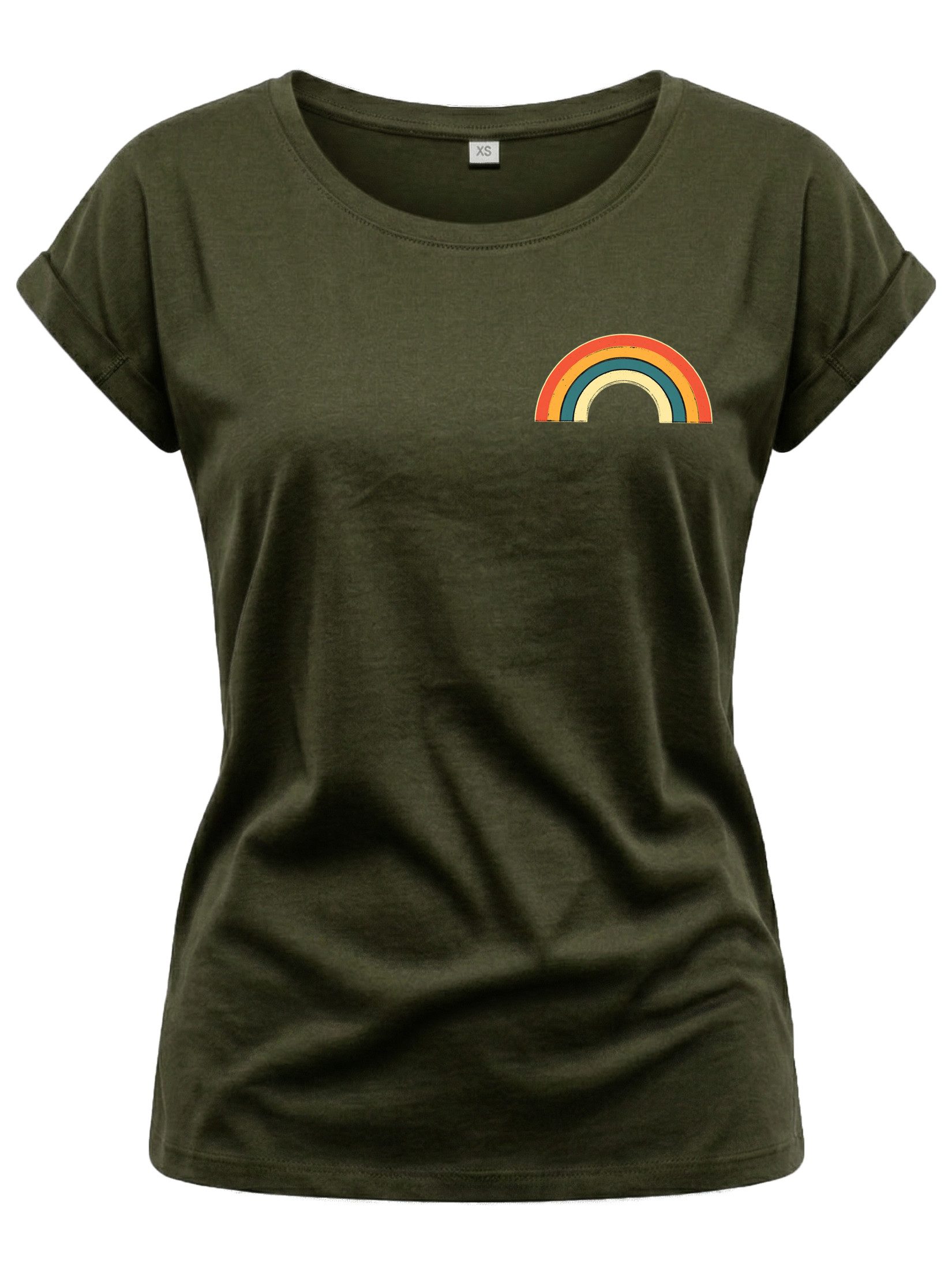 MAKAYA T-Shirt mit Regenbogen Damen Top Rainbow Sommer Tunika Stylisch Elegant (Schwarz, Blau, Grau, Grün, Rosa, Weiß, 36, 38, 40, 42, 44, 46, 48, 50) Baumwolle – Bild 4 von 5