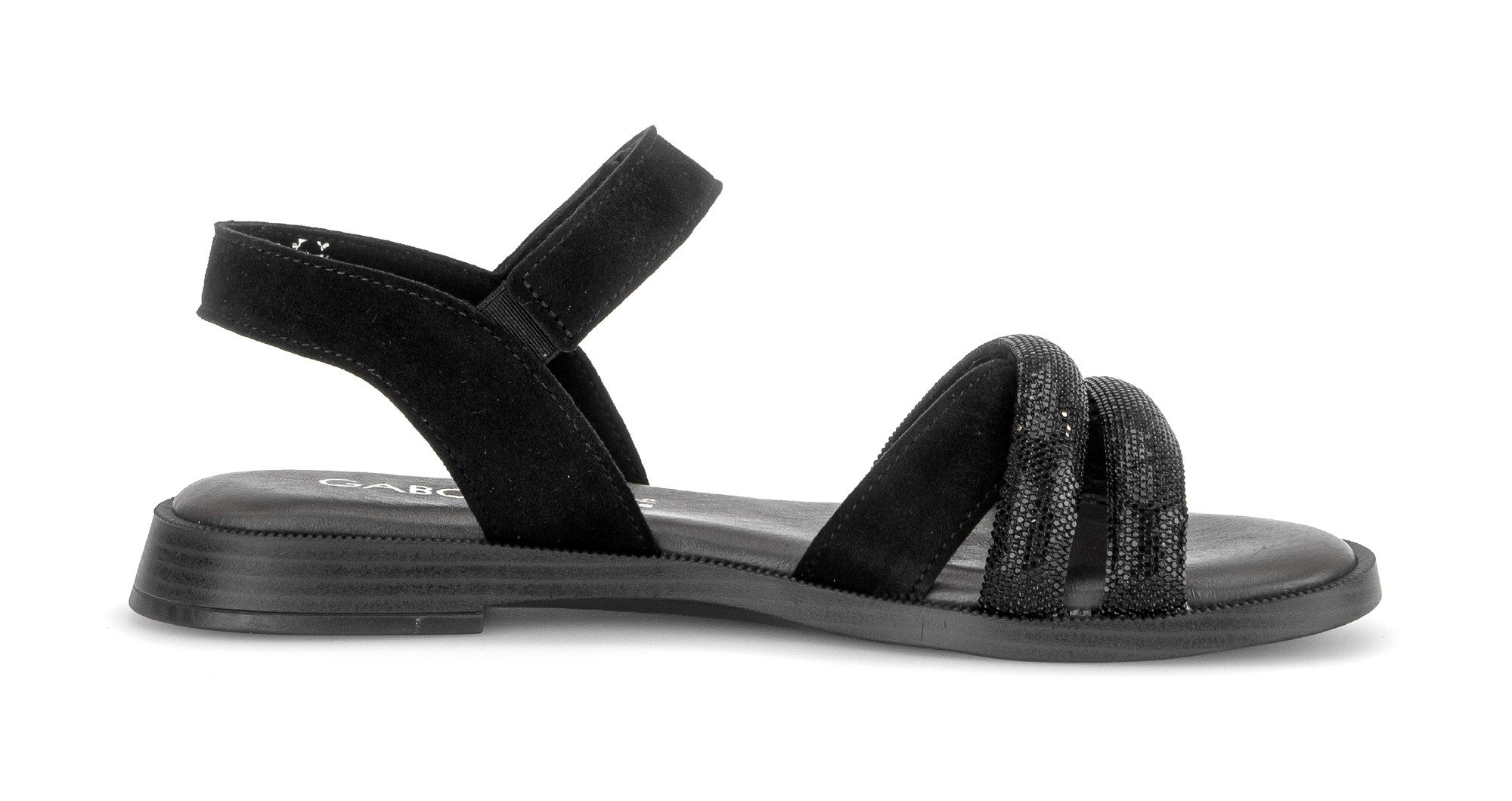 Gabor Riemchensandale Blockabsatz, Sandalette, Sommerschuh mit glänzenden Schmucksteinen