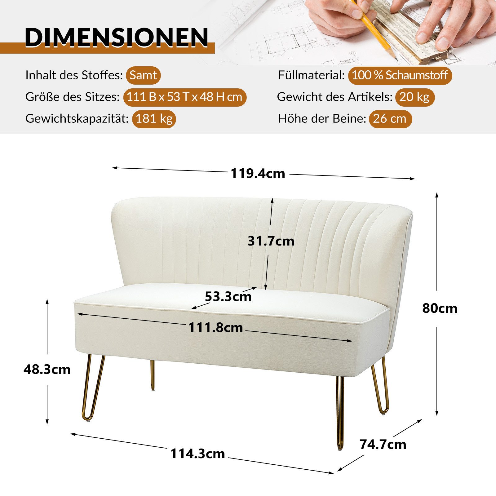HULALA HOME Sofa kleines Couch, Doppelsofa günstig online kaufen