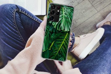 MuchoWow Handyhülle Dunkelgrüne botanische Blätter in einem Garten, Phone Case, Handyhülle Samsung Galaxy S21 Ultra, Silikon, Schutzhülle