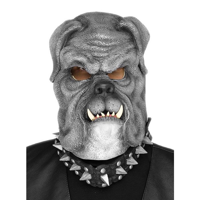 Fun World Verkleidungsmaske Bulldogge grau Witzige Hundemaske mit Halsband für Karneval und Fasching