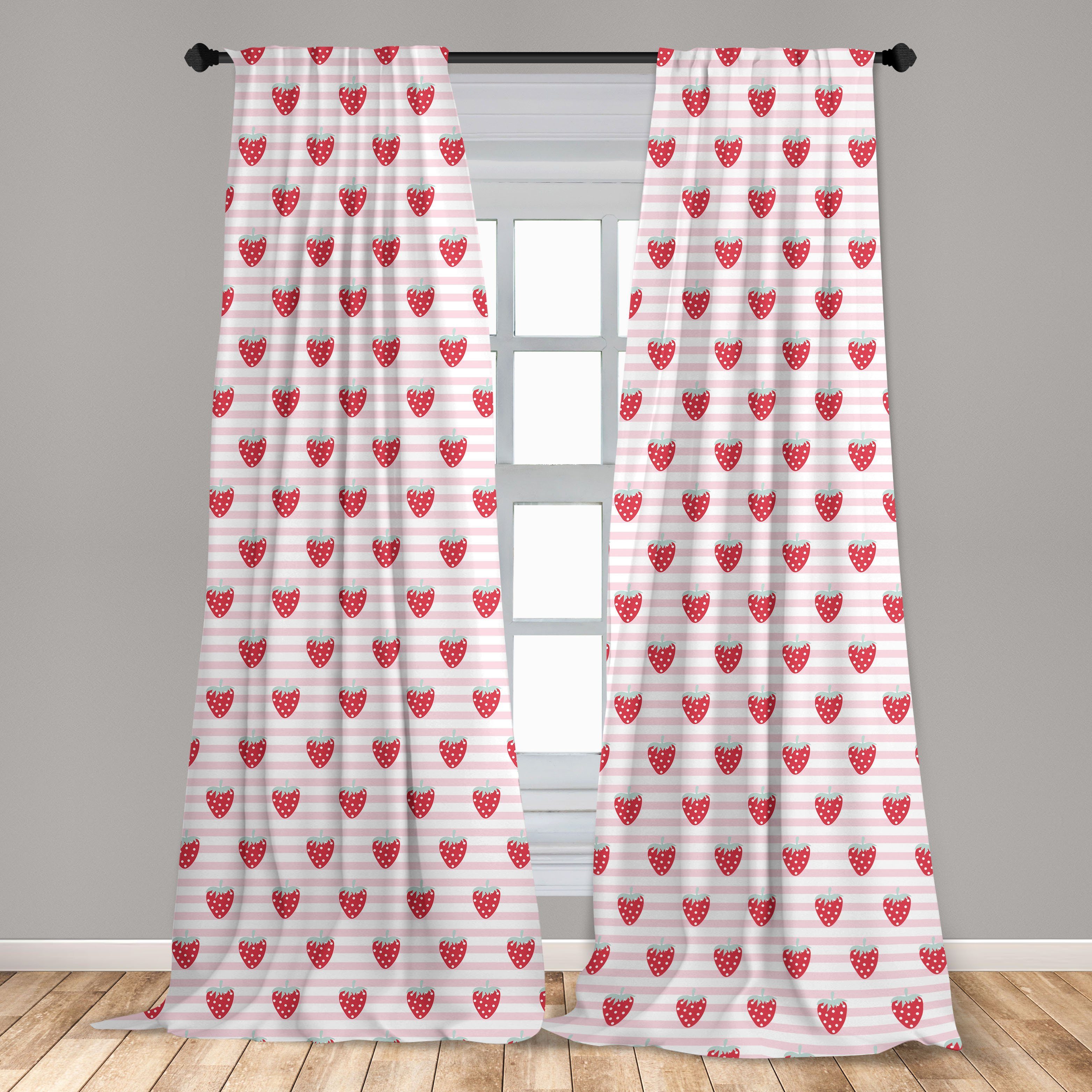 Gardine Vorhang für Wohnzimmer girlish Dekor, Microfaser, Erdbeere Muster Abakuhaus, Schlafzimmer
