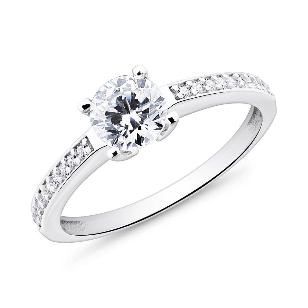 Goldring Solitärring und Zirkonia Pavé in 375er Weißgold VR0505-W