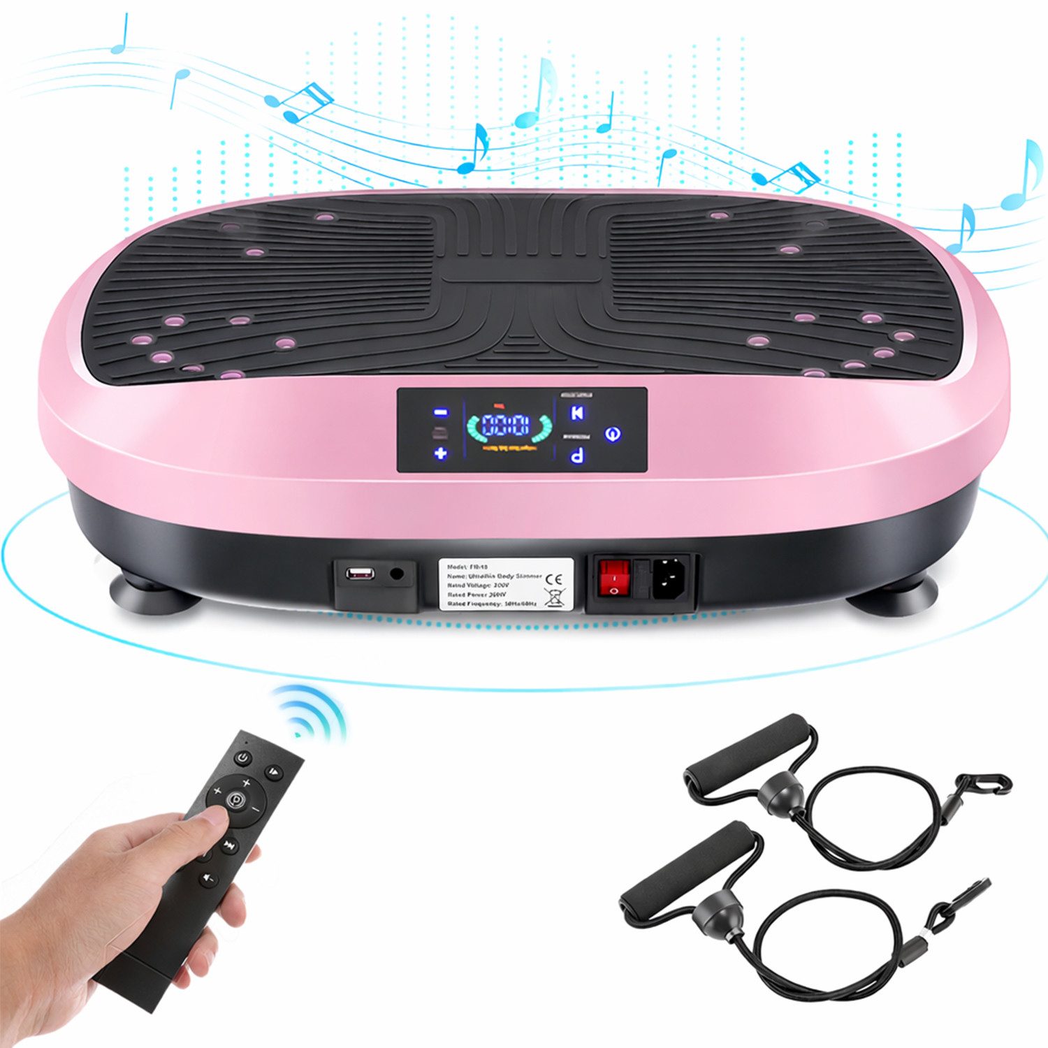 WILGOON Vibrationsplatte Multifunktionaler Vibrationsplatte mit Bluetooth-Musik,6 Programmen, 200 W, 120 Intensitätsstufen, Rüttelplatte Sport für zuhause, 3D Schwingung, inkl. Trainingsbänder
