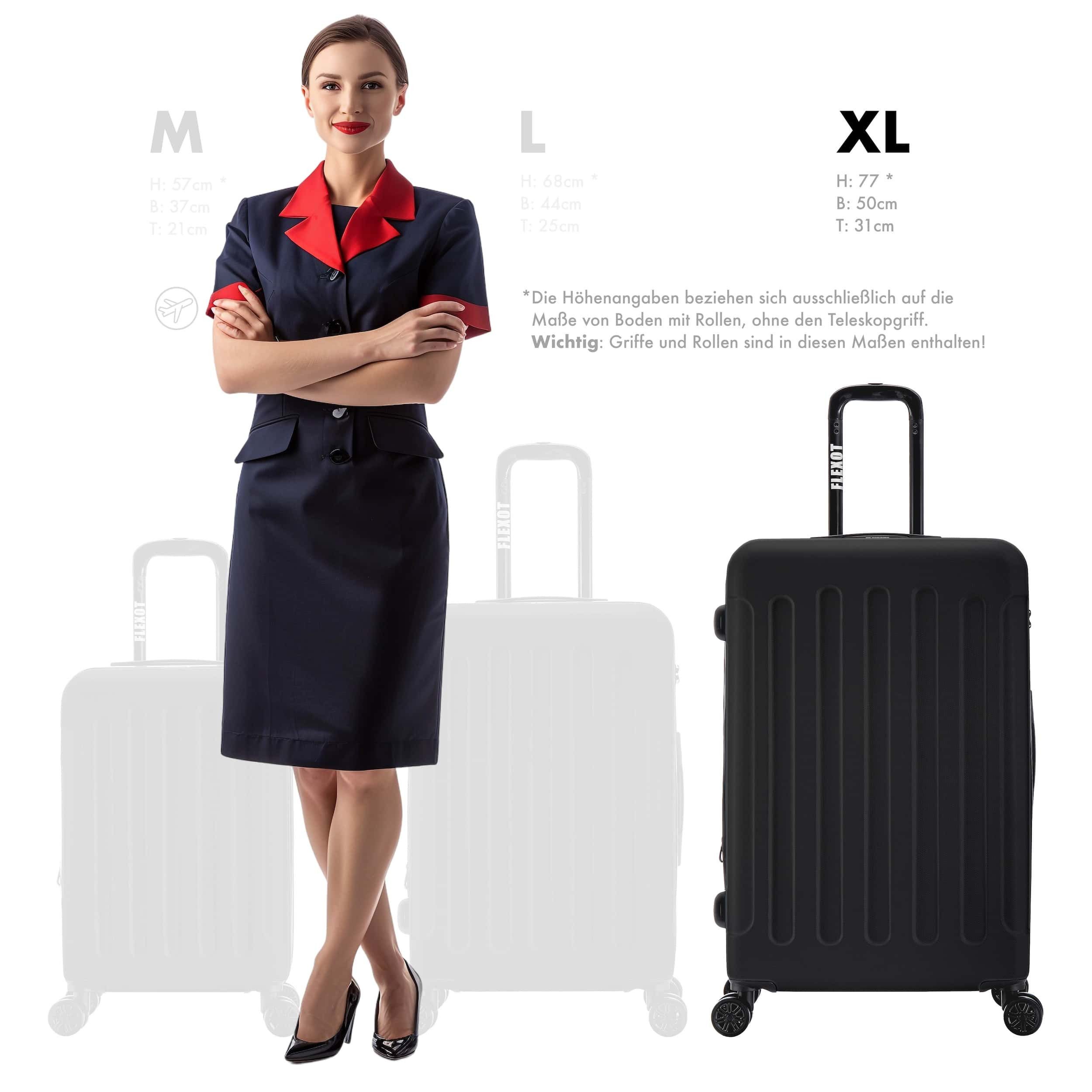Flexot Hartschalen-Trolley F-3045 (Gr. M, L, XL) – Kofferset – ABS-Hartschale, 4 Rollen, Robuster und moderner Koffer mit vier 360° Rollen und Zahlenschloss