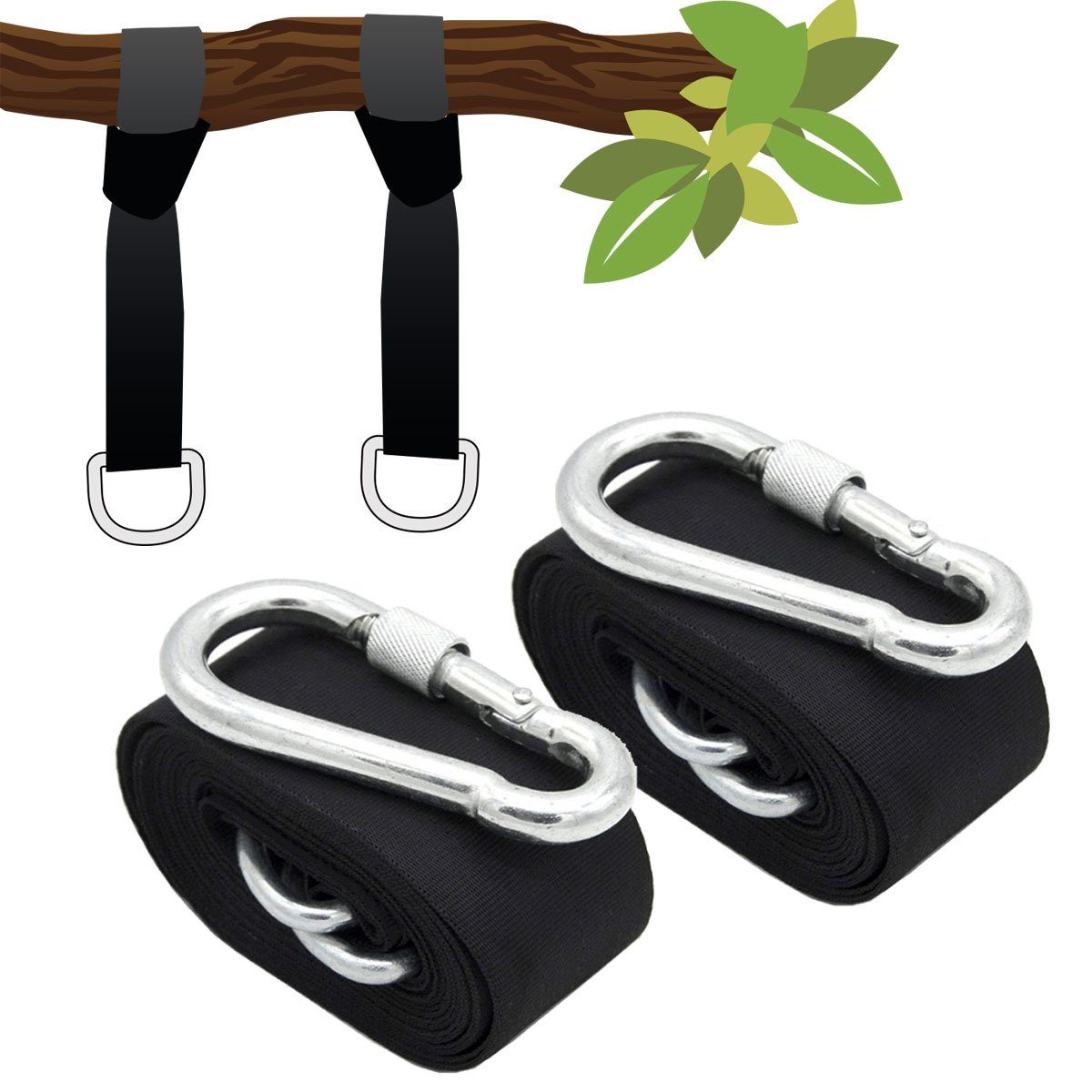 AMANKA Deckenhalter Schaukel Befestigung 2 Gurte 300x5 cm bis 300kg, Baum Aufhängung mit Karabiner