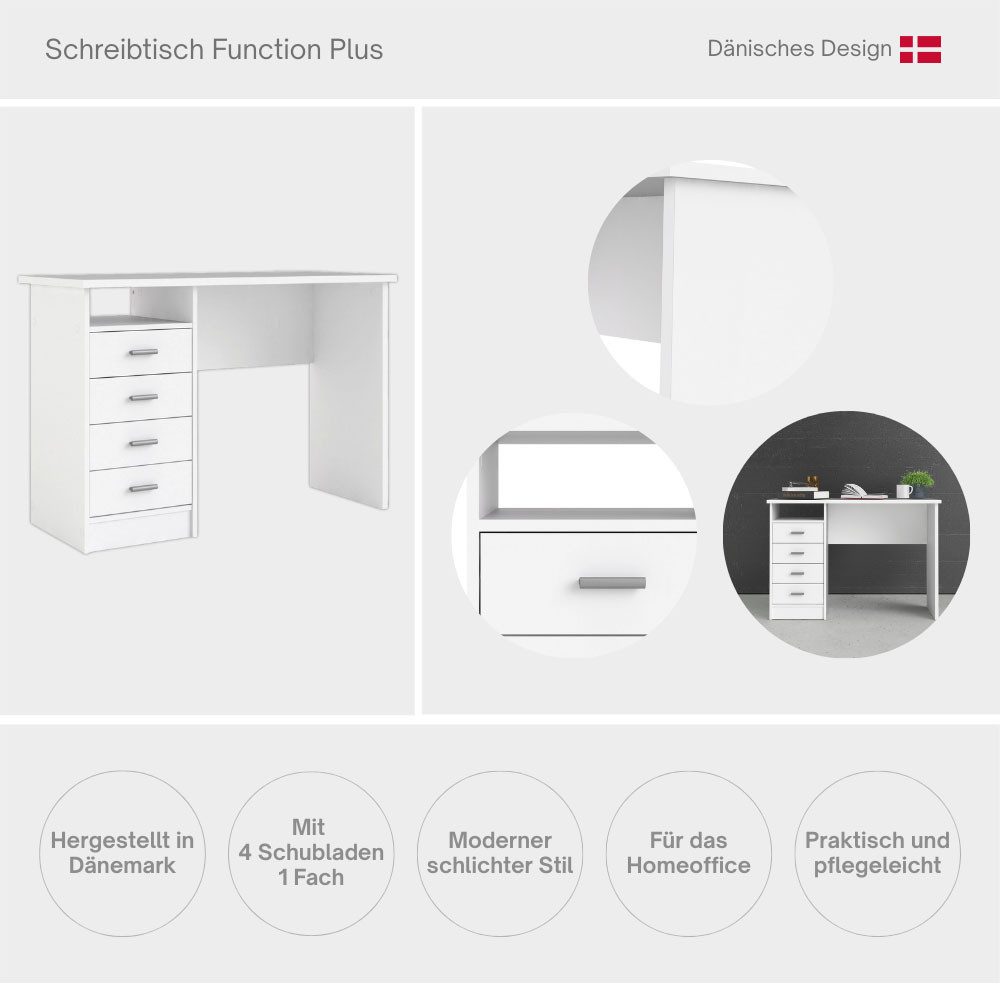 INOSIGN Schreibtisch Function Plus, Arbeitstisch, Bürotisch, staurum, minimalistisch, mit 4 Schubladen,1 Einlegeboden, zeitlos, 1 offenes Fachbreite 110 cm