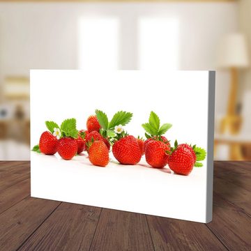 wandmotiv24 Leinwandbild frische Erdbeeren, Rot, Grün, Obst, Essen & Trinken (1 St), Wandbild, Wanddeko, Leinwandbilder in versch. Größen