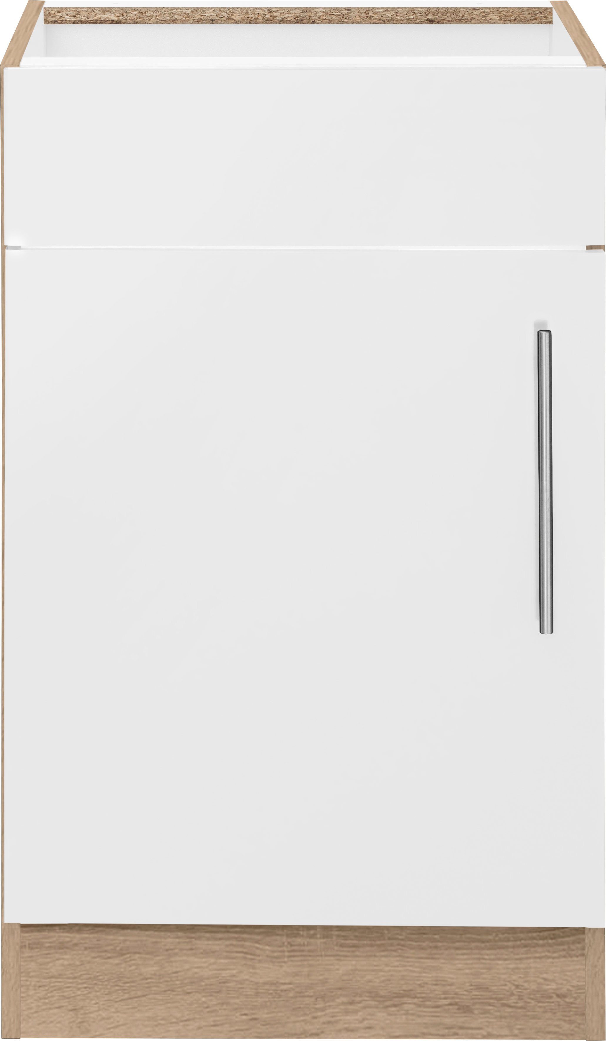 wiho Küchen Spülenschrank Cali 50 cm breit, ohne Arbeitsplatte Front: Weiß matt, Korpus: Sonoma eichefarben | Eichefarben