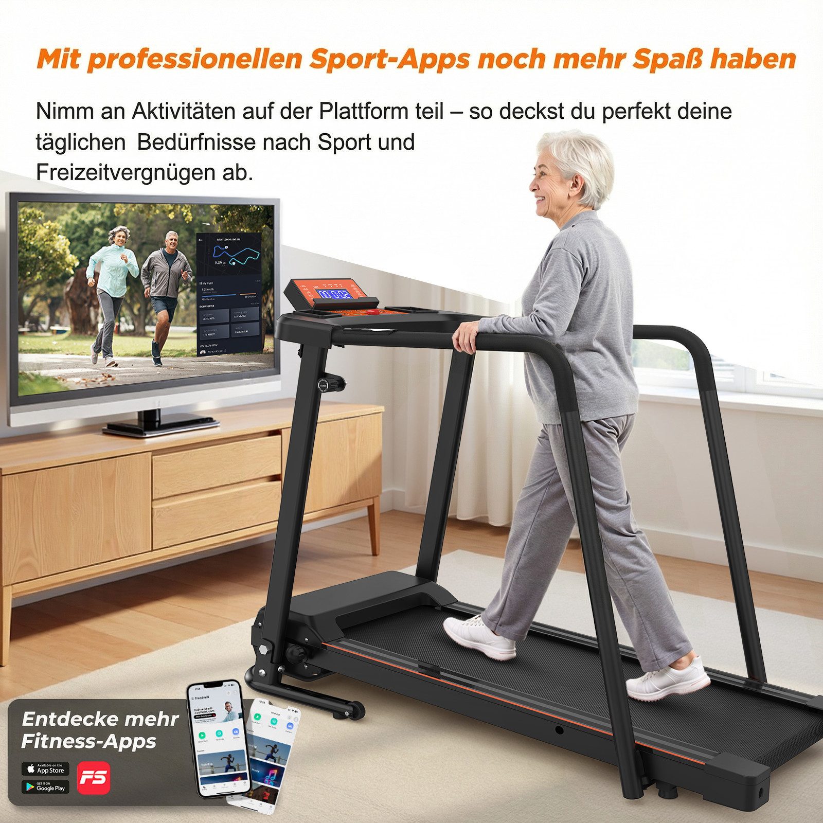 ANYSUN Laufband Laufbänder für Zuhause, mit erweiterte Handläufer (tragbare klappbare Laufband,für Recovery Fitness), mit optionaler App-Steuerung, Tragkraft bis 120 kg