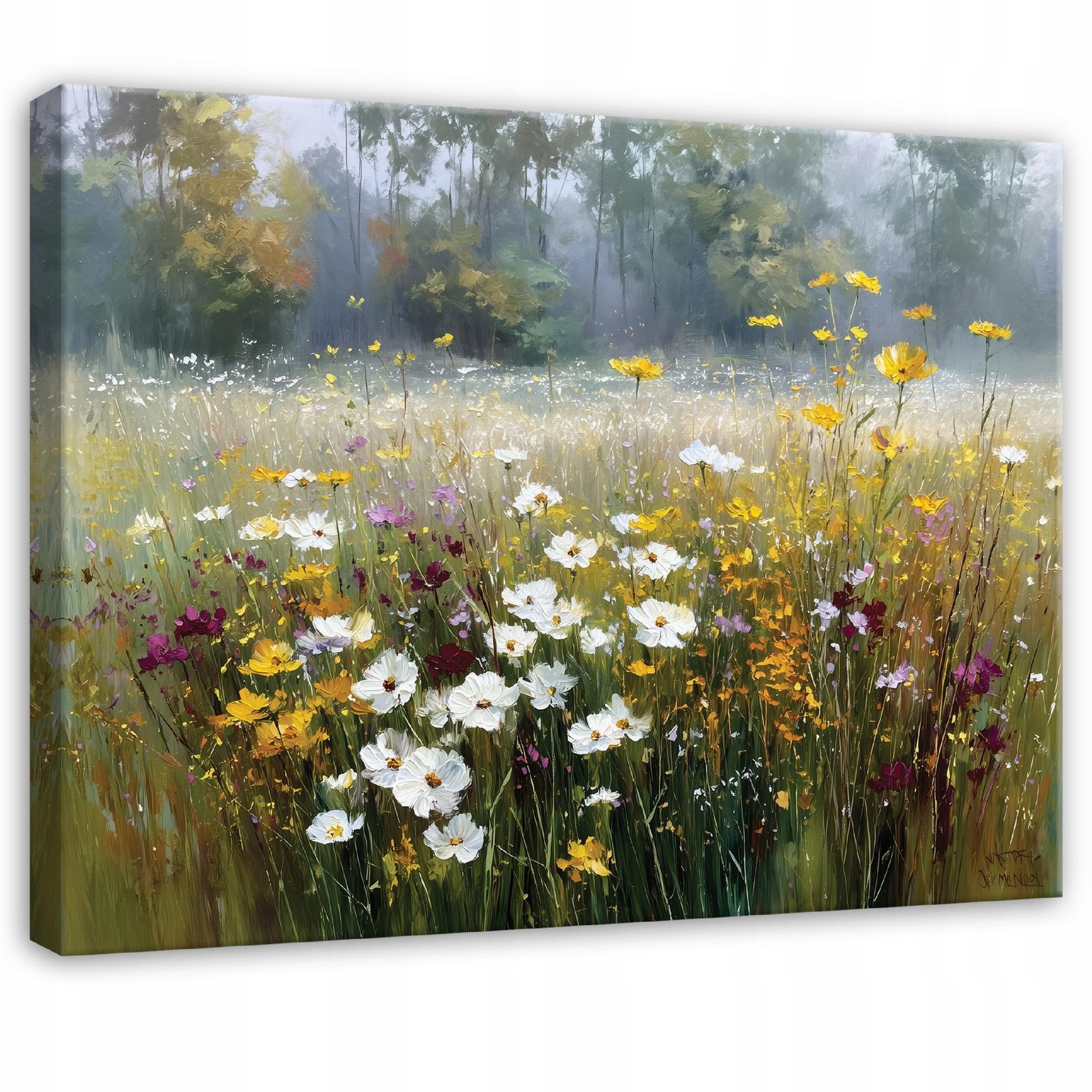 Wallarena Leinwandbild Blumen Feldblumen - Grün - Elegant - Wohnzimmer, Blumen, 40x30x2cm