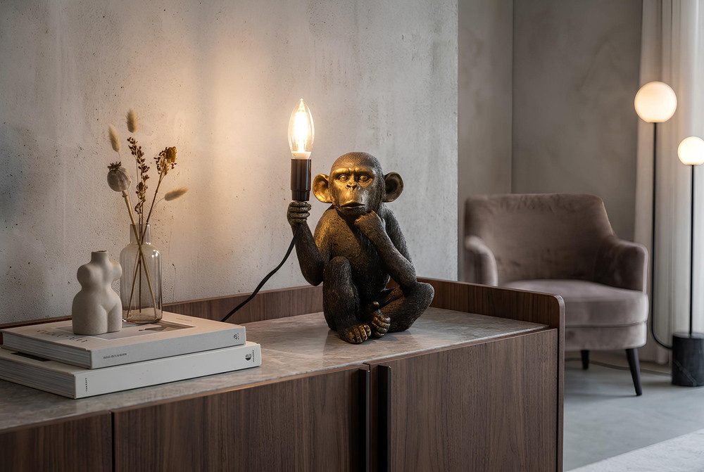 riess-ambiente Tischleuchte SCHIMPANZEE 25cm schwarz – Affen-Skulptur, handmade, Tier-Accessoire, keine besonderen Funktionen, ohne Leuchtmittel, Designleuchte als Statement Piece – ideal für Sideboard & Nachttisch