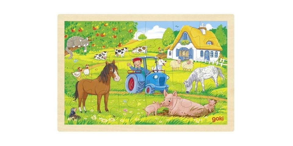 Gollnest & Kiesel Puzzle *Goki 57317 - Einlegepuzzle Bauernhof, 24-teilig, Holz, 30x20cm, Puzzleteile