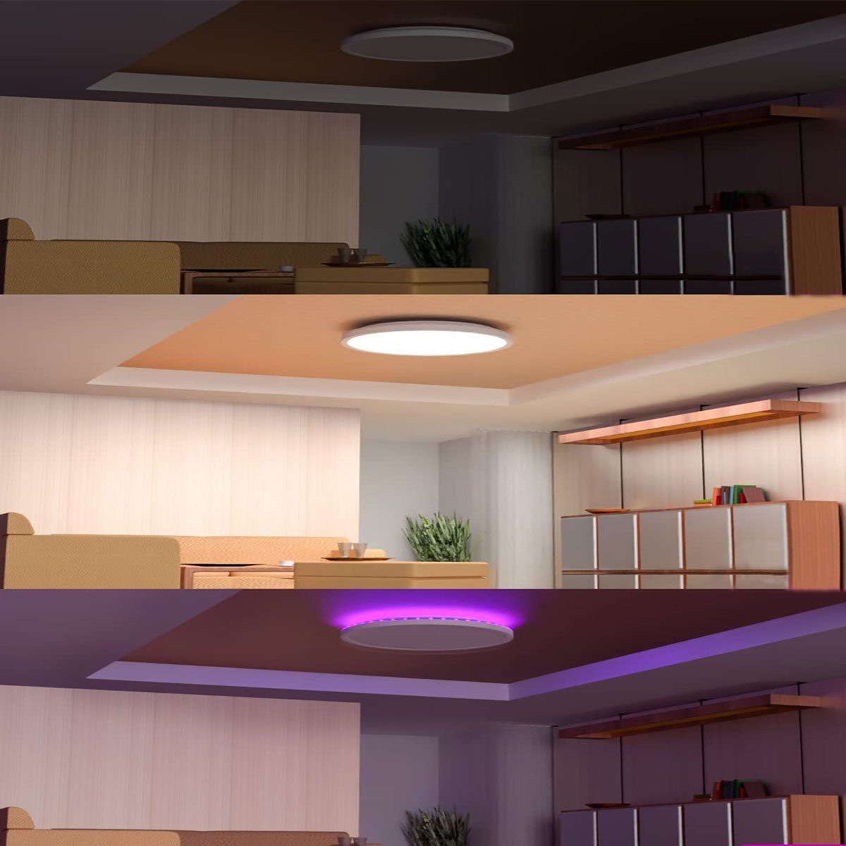oyajia Deckenleuchte 28W mit Wohnzimmer Dimmbar Deckenleuchte Fernbedienung, für fest Lamp, Farbwechsel IP54 Schlafzimmer RGB Wasserdicht LED 3000K-6000K-4500K-Nachtlicht-RGB, Rund integriert, Kinderzimmer LED Lampen