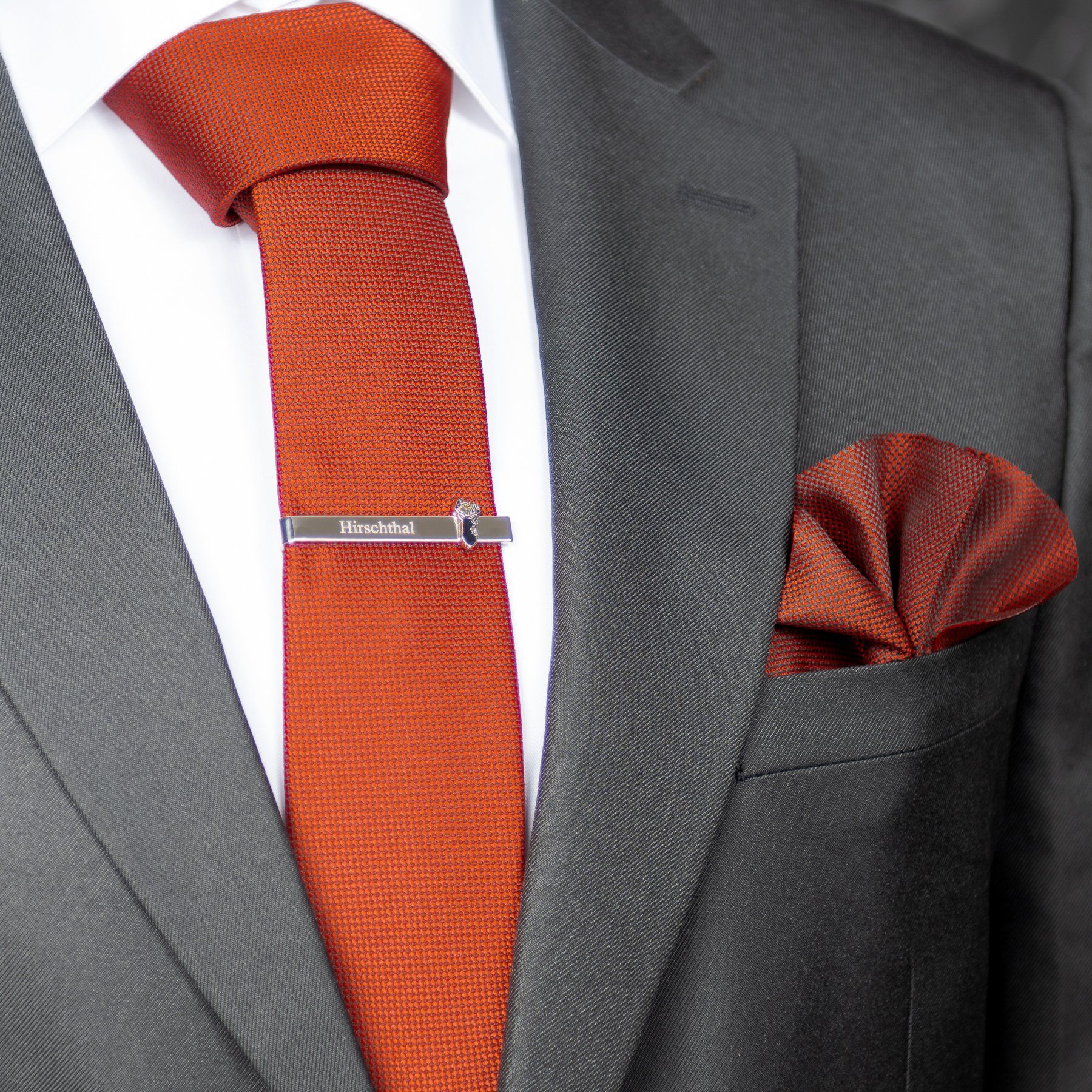 Hirschthal Krawatte Herren Einstecktuch) Einstecktuch Strukturierte mit Set Rot Krawatte Business mit Klassische (Set