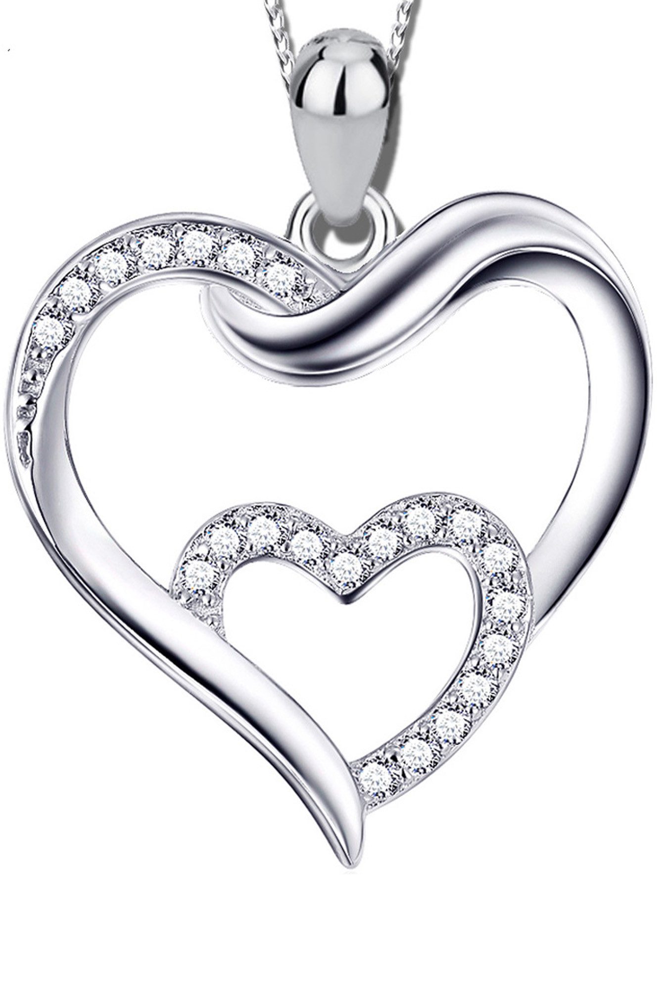 Kette mit Anhänger Herzkette 925 Sterling Silber Kette mit Herz Anhänger Silberkette