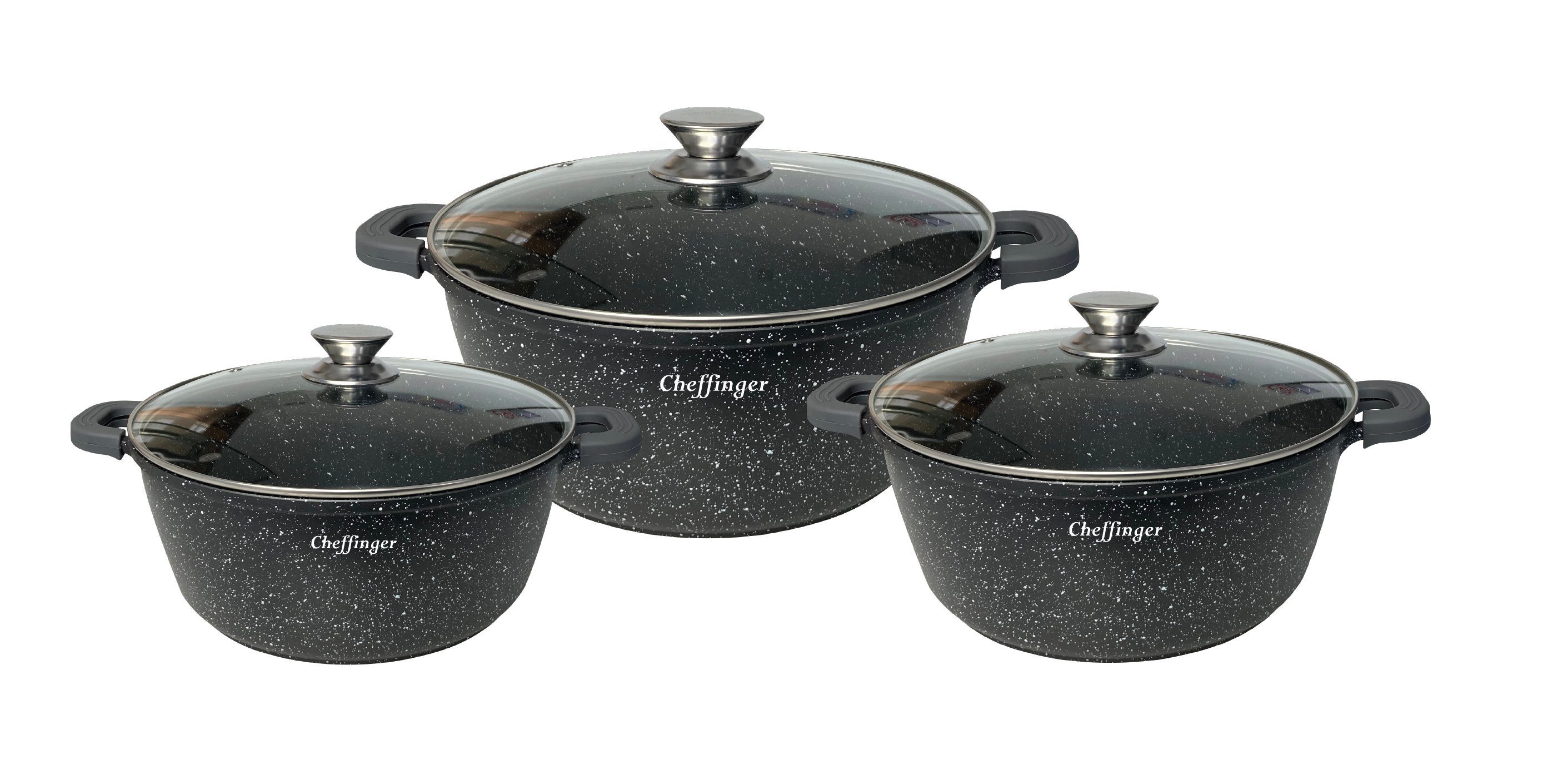 Kochgeschirr-Set Marmor, Topf Guss Induktion Pfanne Topf-Set Topfset 6-Teilig Alu Cheffinger (6-tlg) Kochtopfset