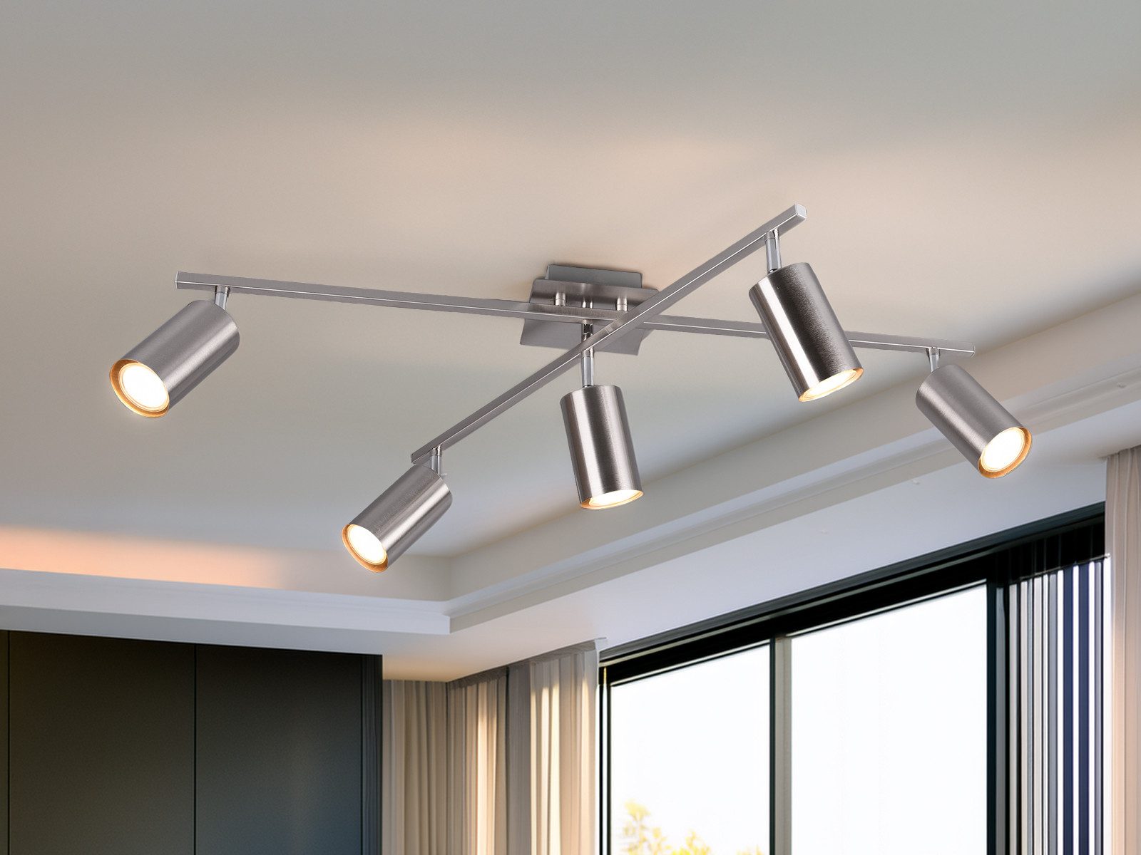 TRIO Leuchten LED Deckenstrahler, LED wechselbar, Warmweiß, groß-e Deckenleuchte innen lang minimalistisch, Silber Breite 77,5cm
